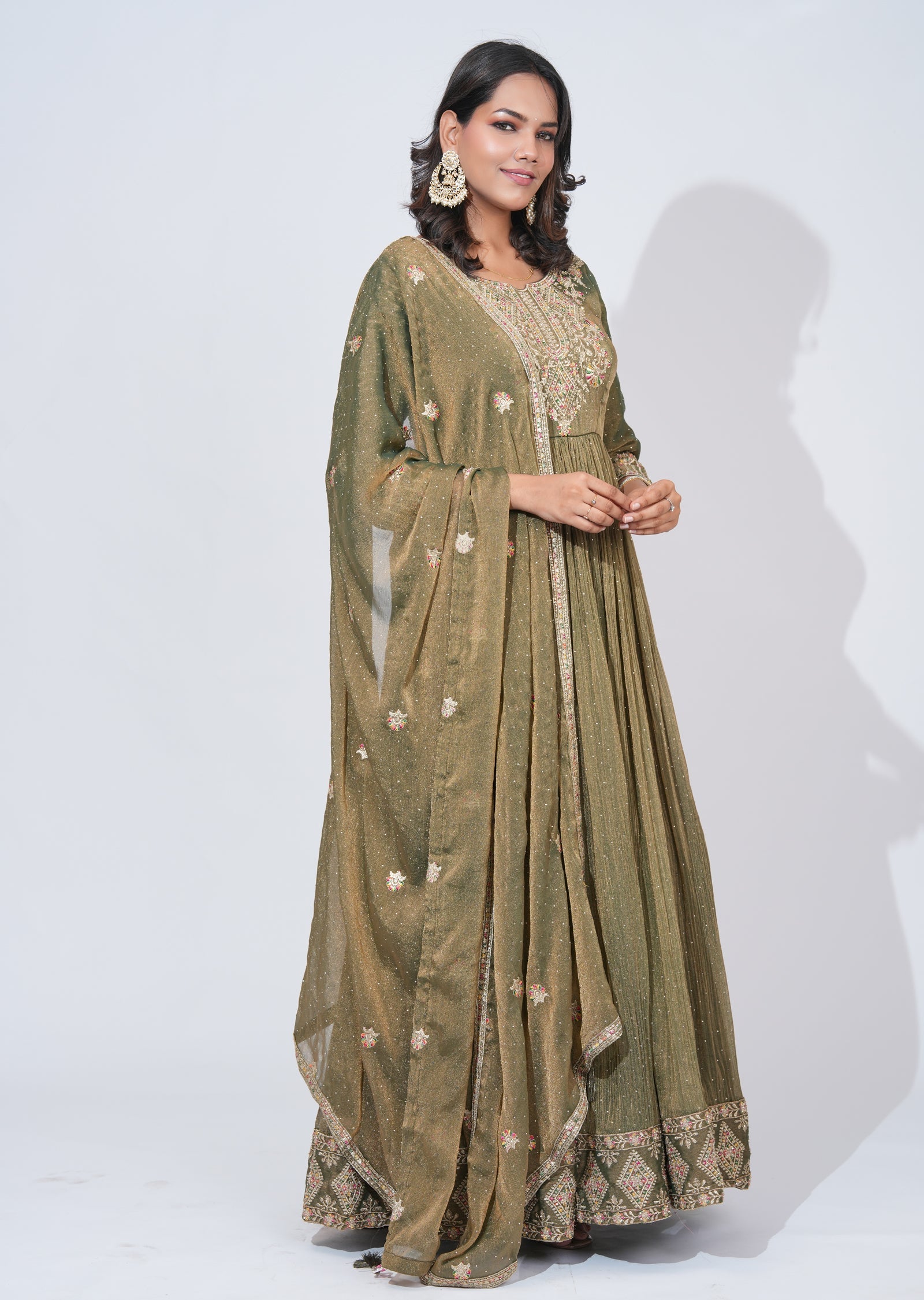 Mehndi Green Tissue Anarkali