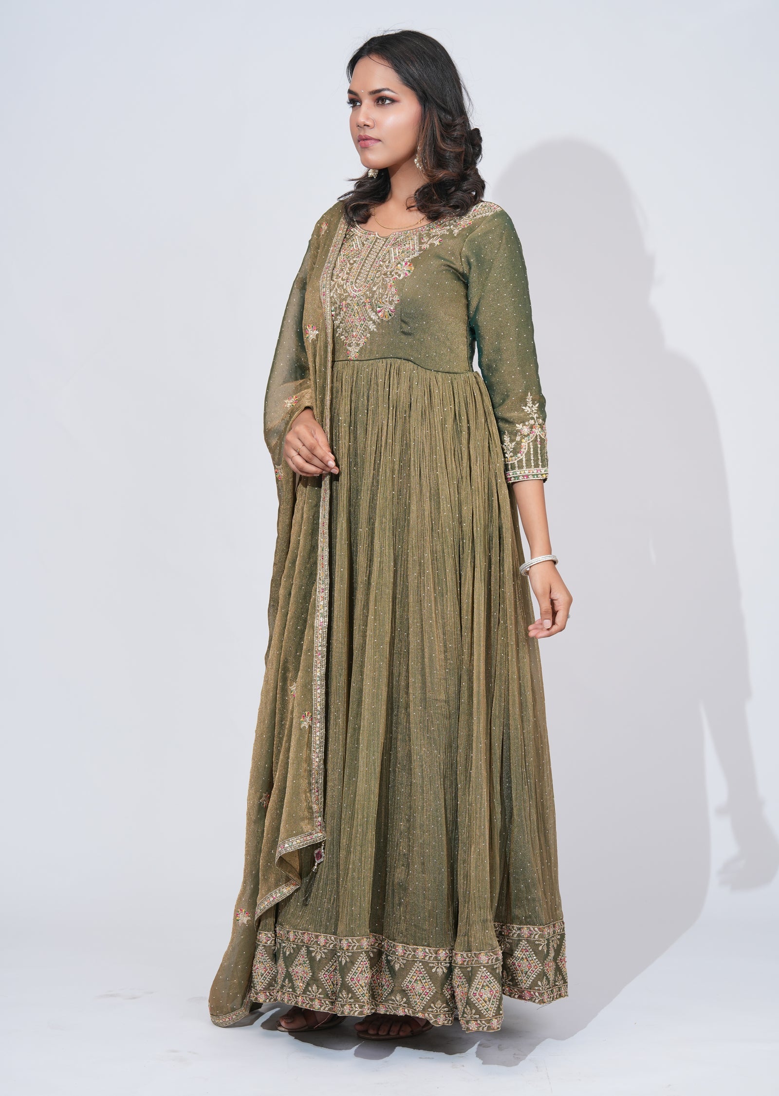 Mehndi Green Tissue Anarkali