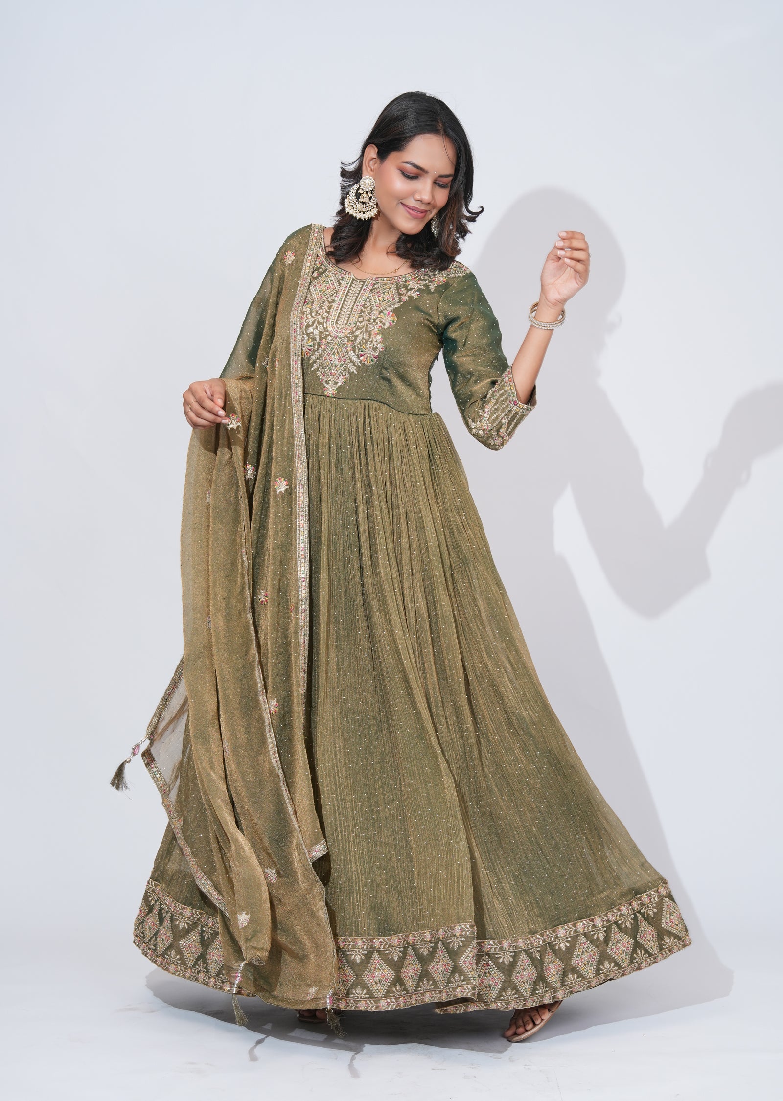 Mehndi Green Tissue Anarkali