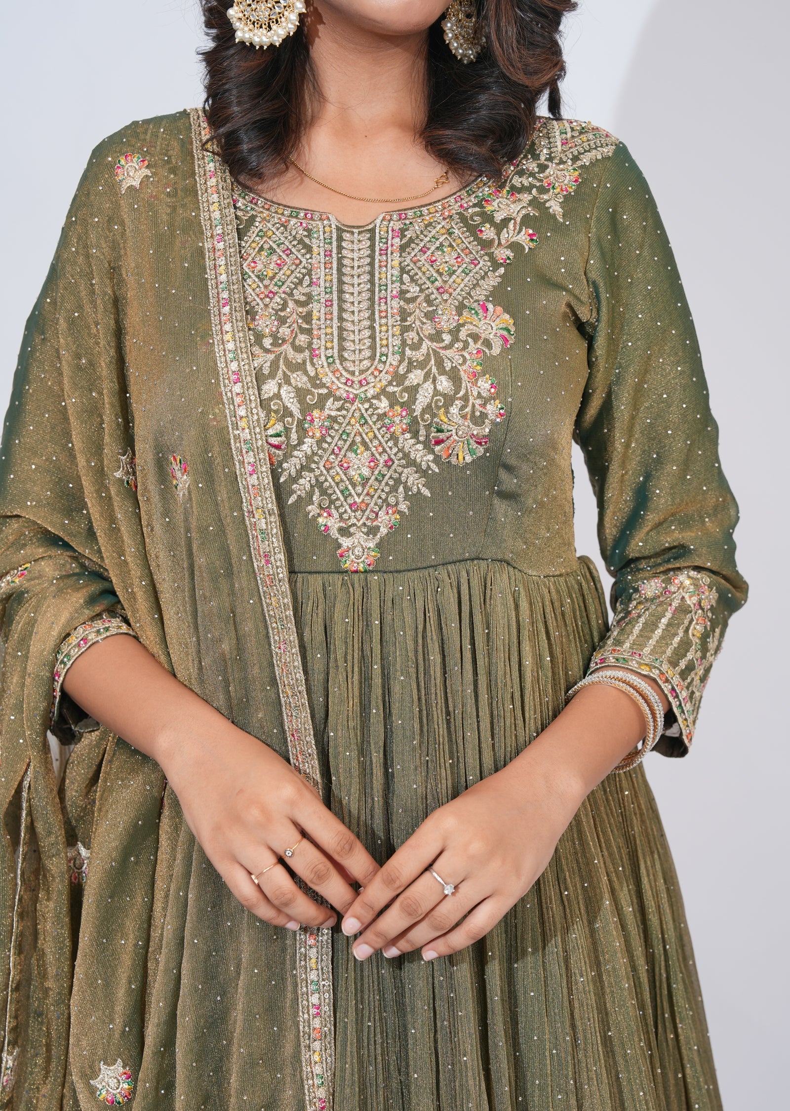 Mehndi Green Tissue Anarkali