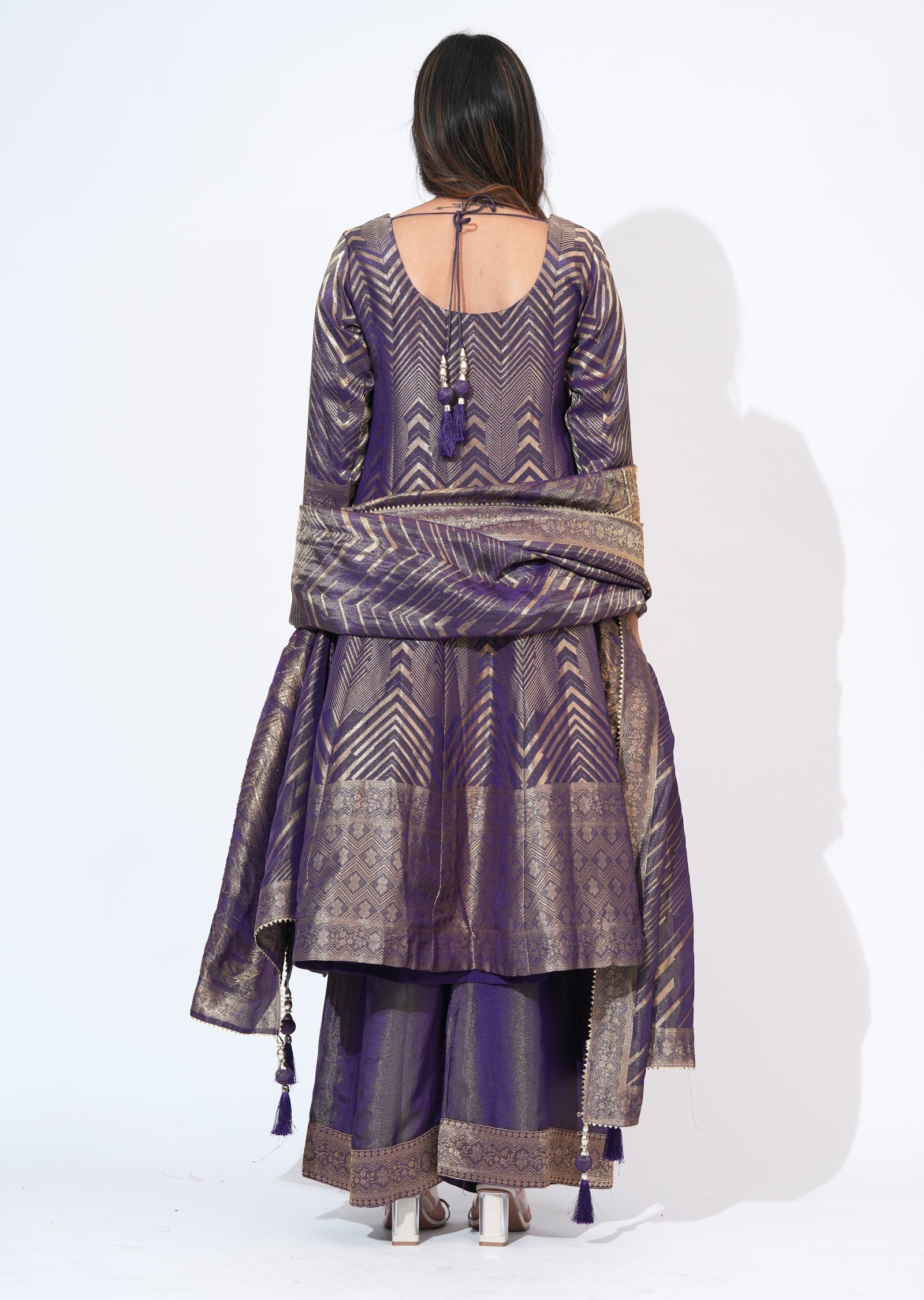 Purple Tissue Anarkali Set