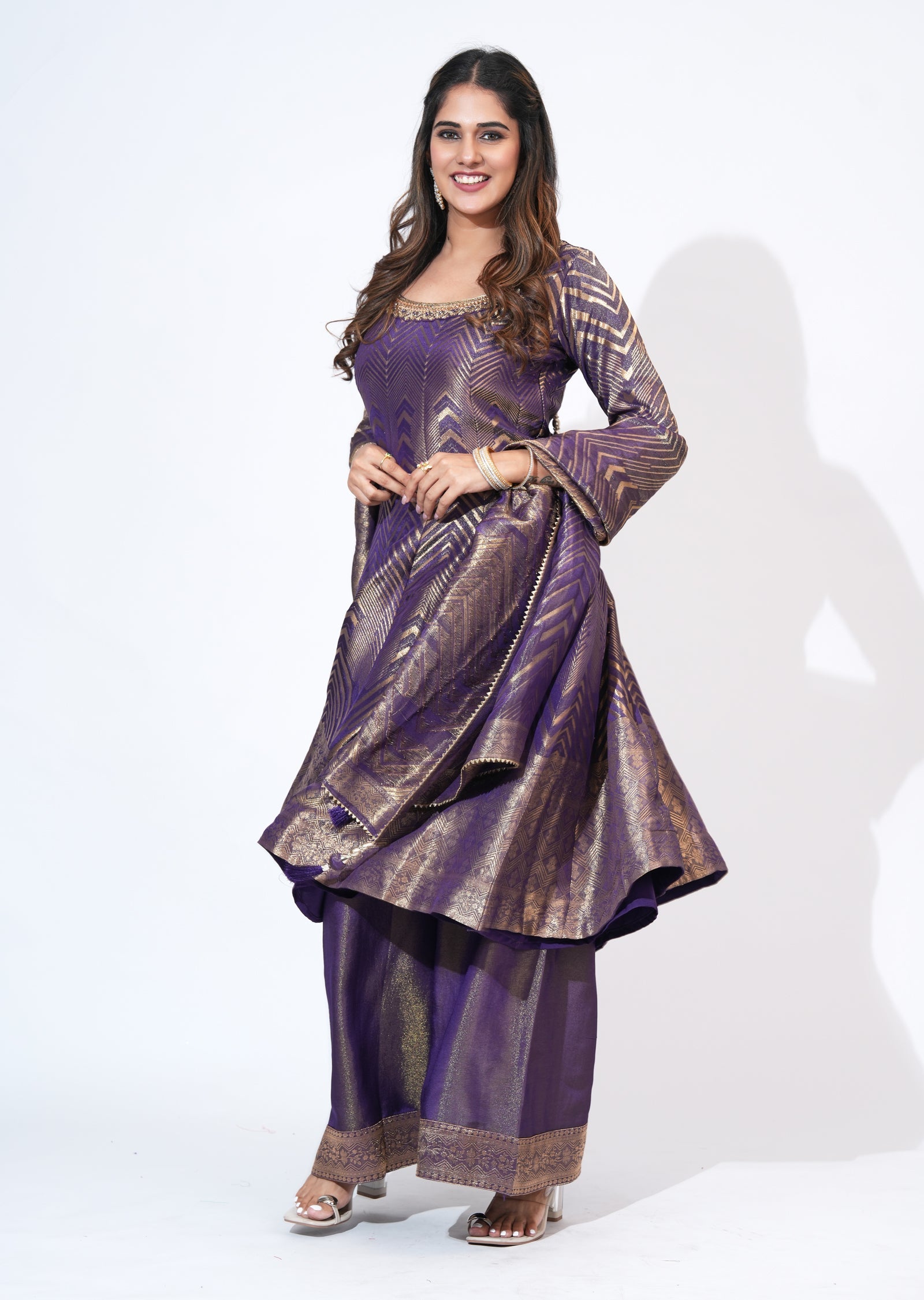 Purple Tissue Anarkali Set