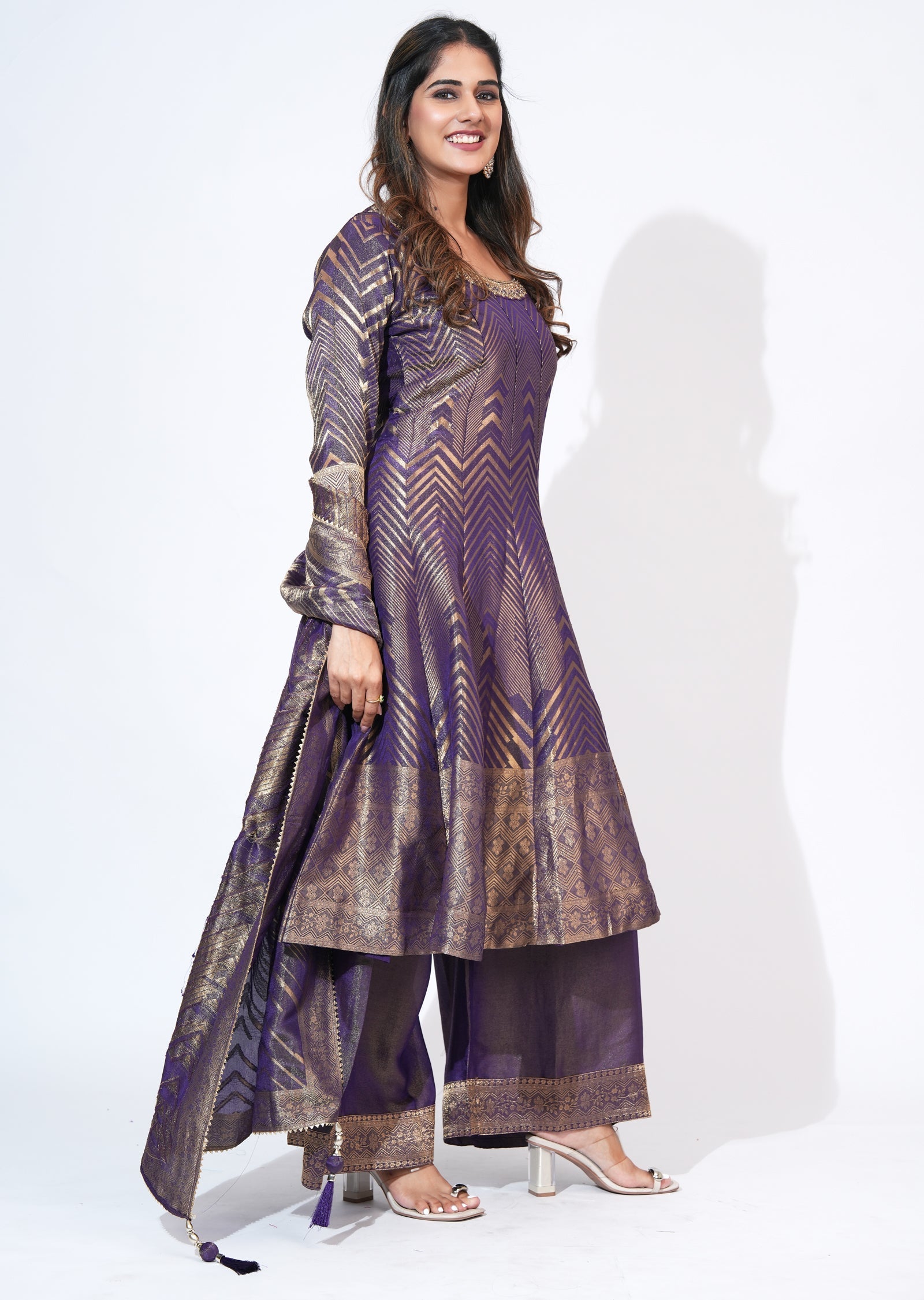 Purple Tissue Anarkali Set