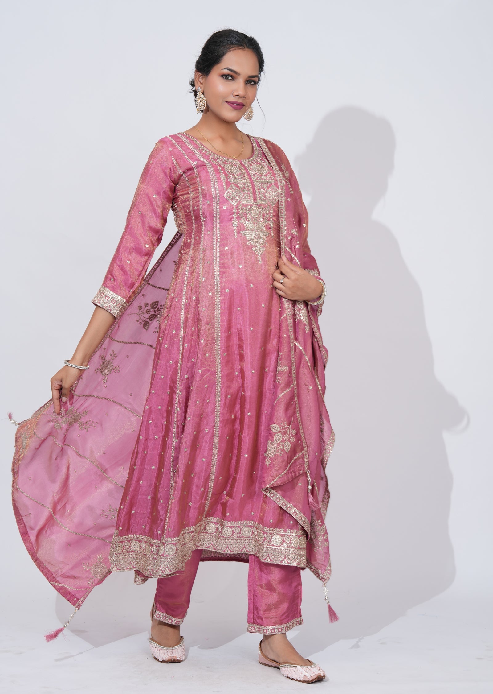 Pink Tissue Anarkali Suit