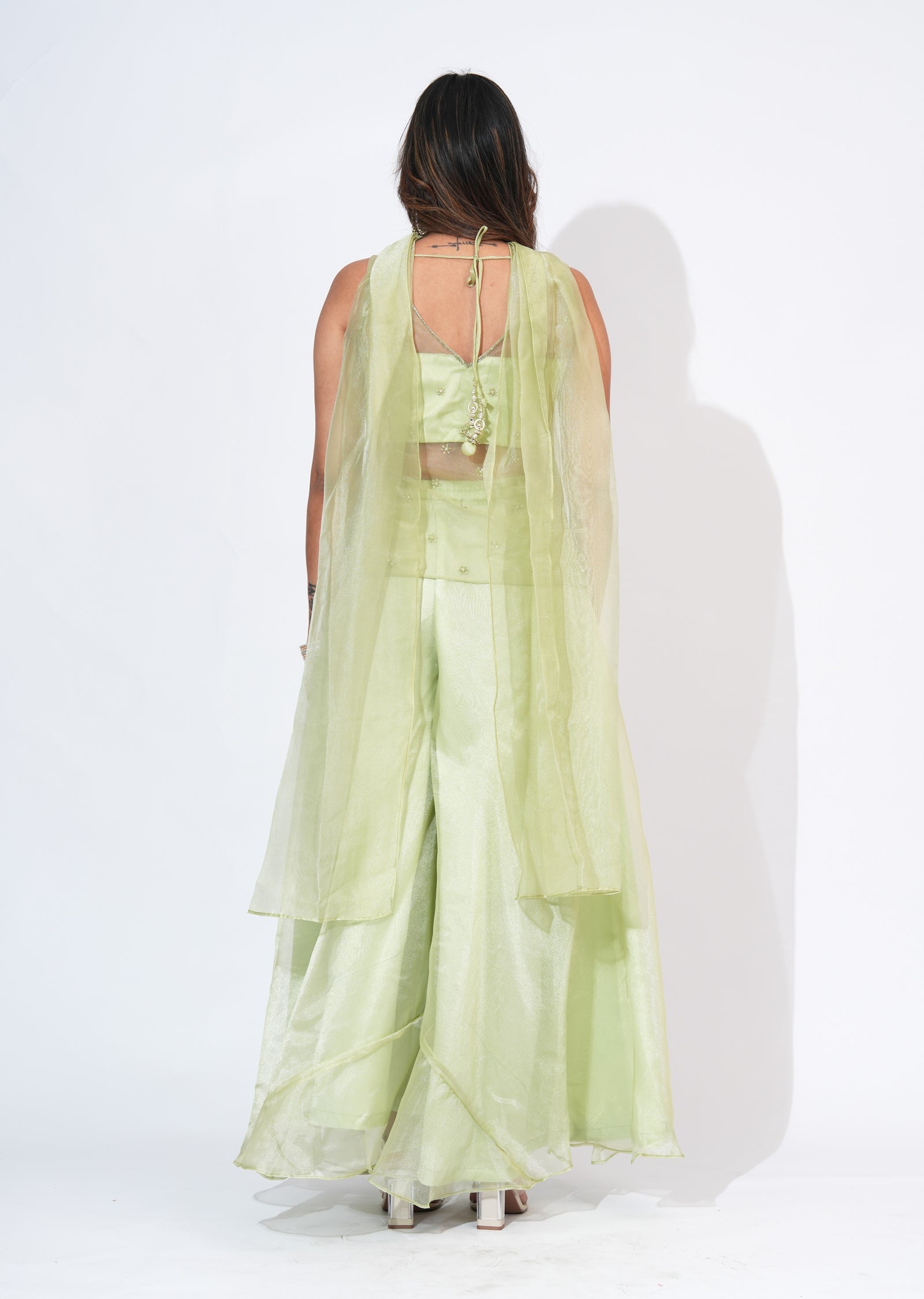 Green Net Sharara Set