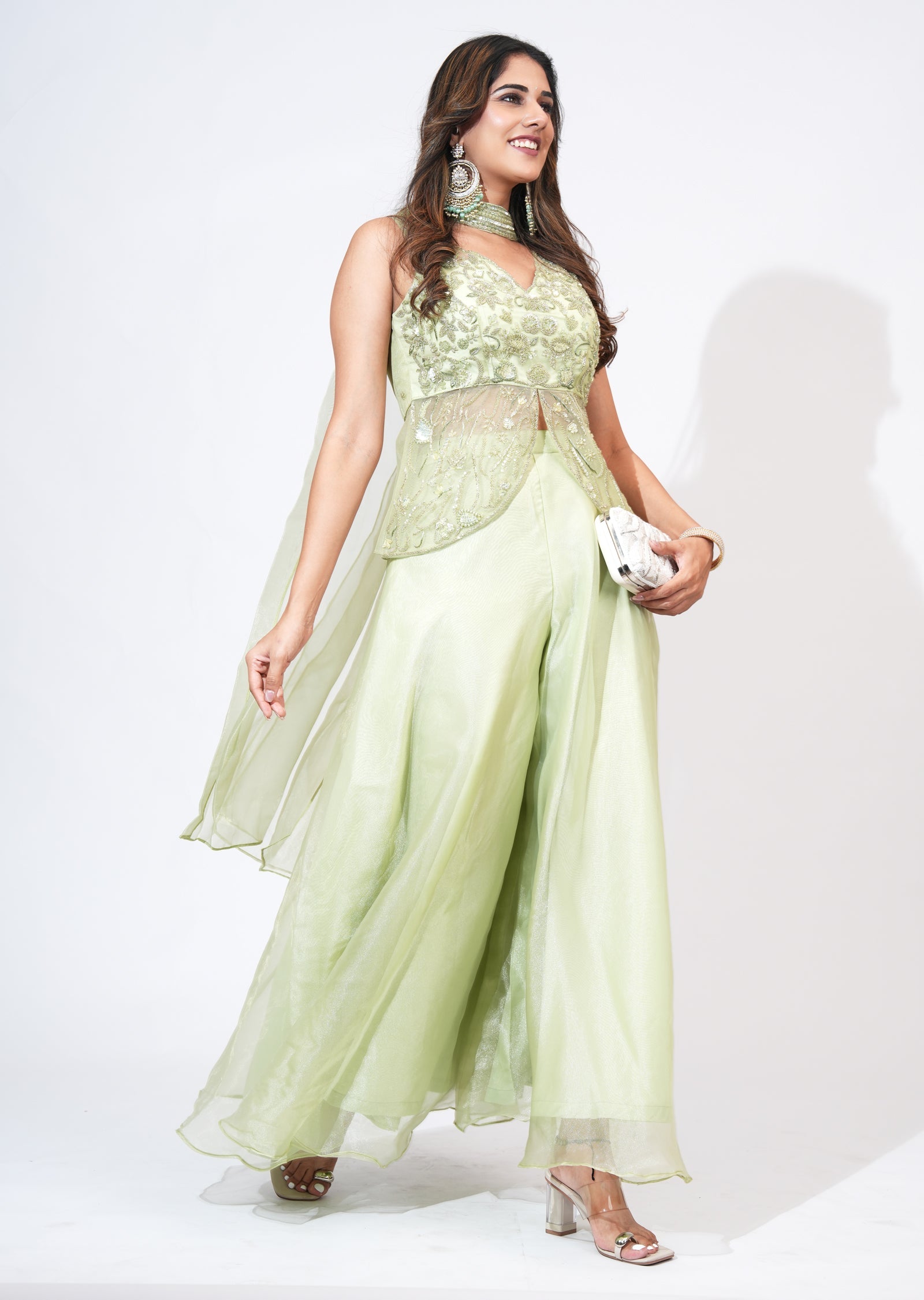Green Net Sharara Set