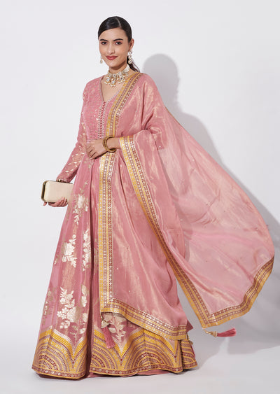 Onion Pink Tissue Anarkali Suit