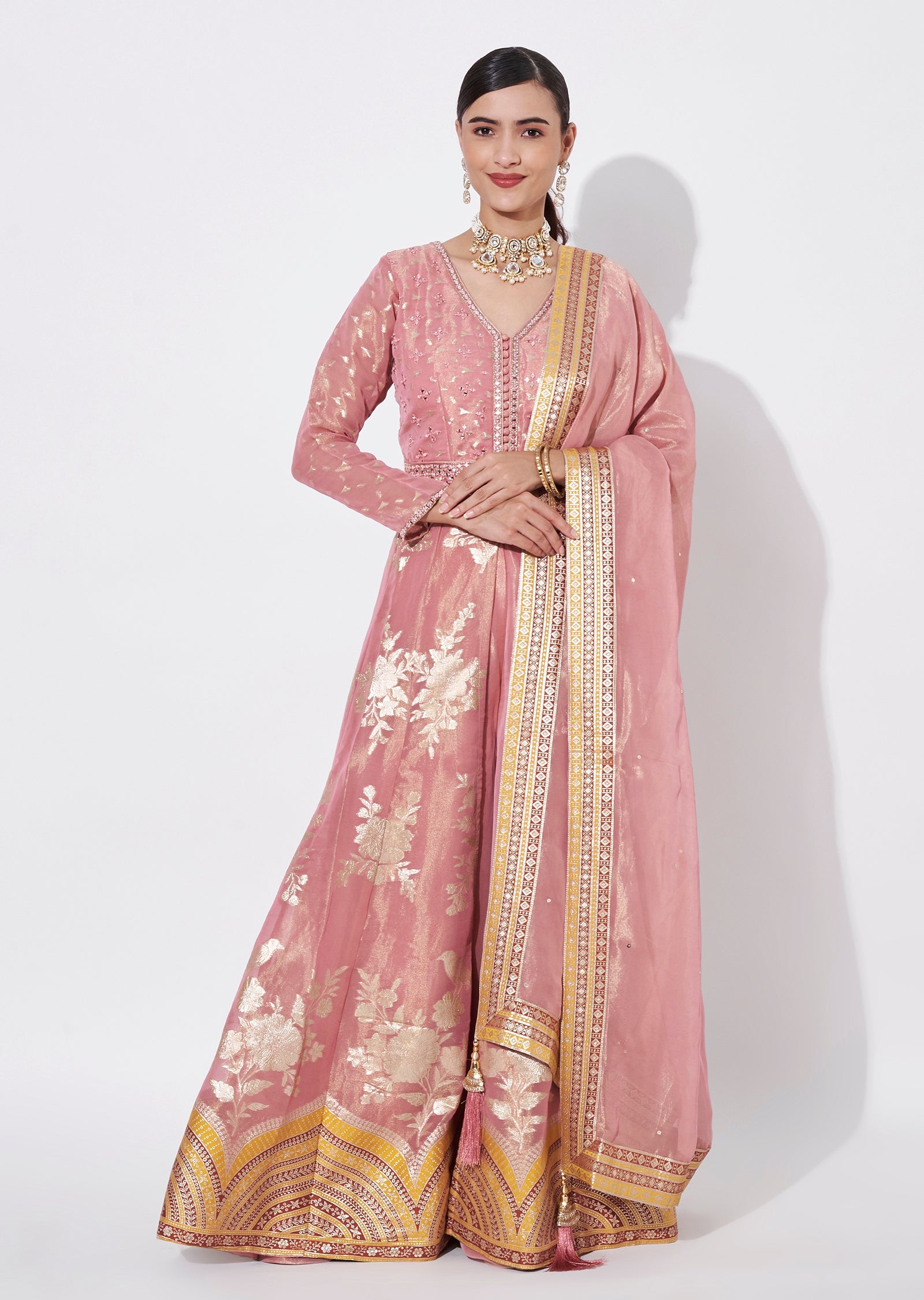 Onion Pink Tissue Anarkali Suit