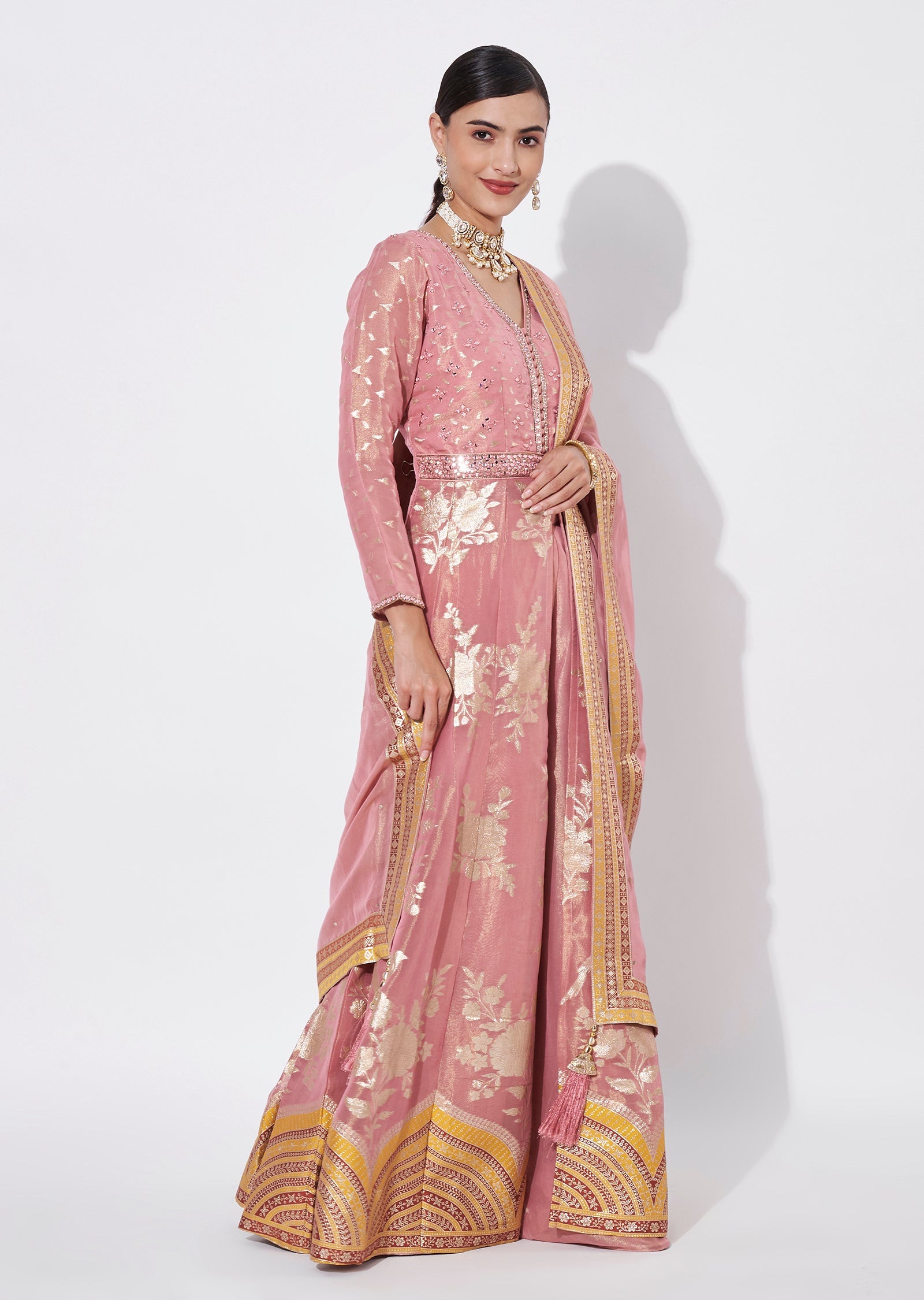 Onion Pink Tissue Anarkali Suit