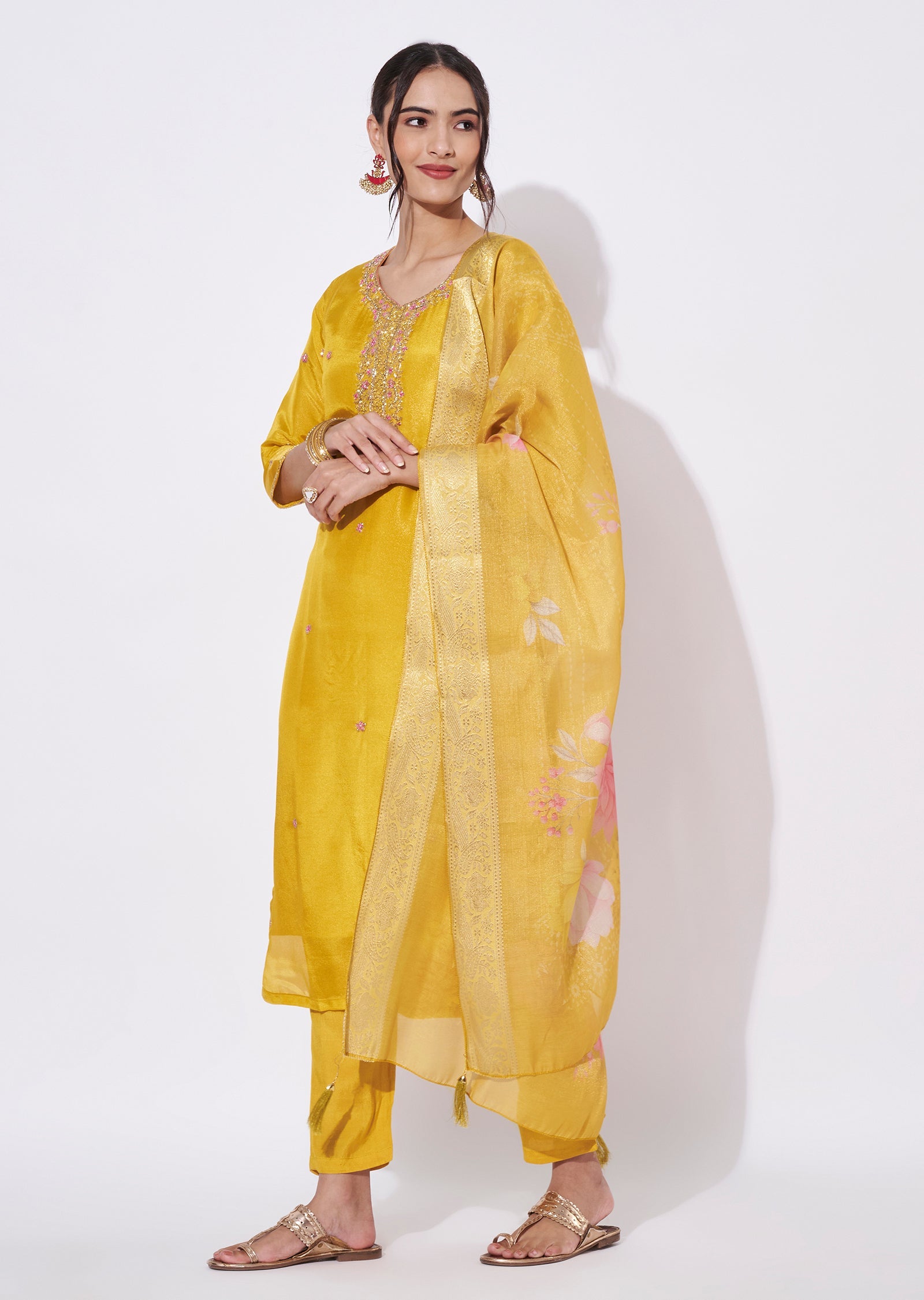 Yellow Tissue Straight Cut Suit