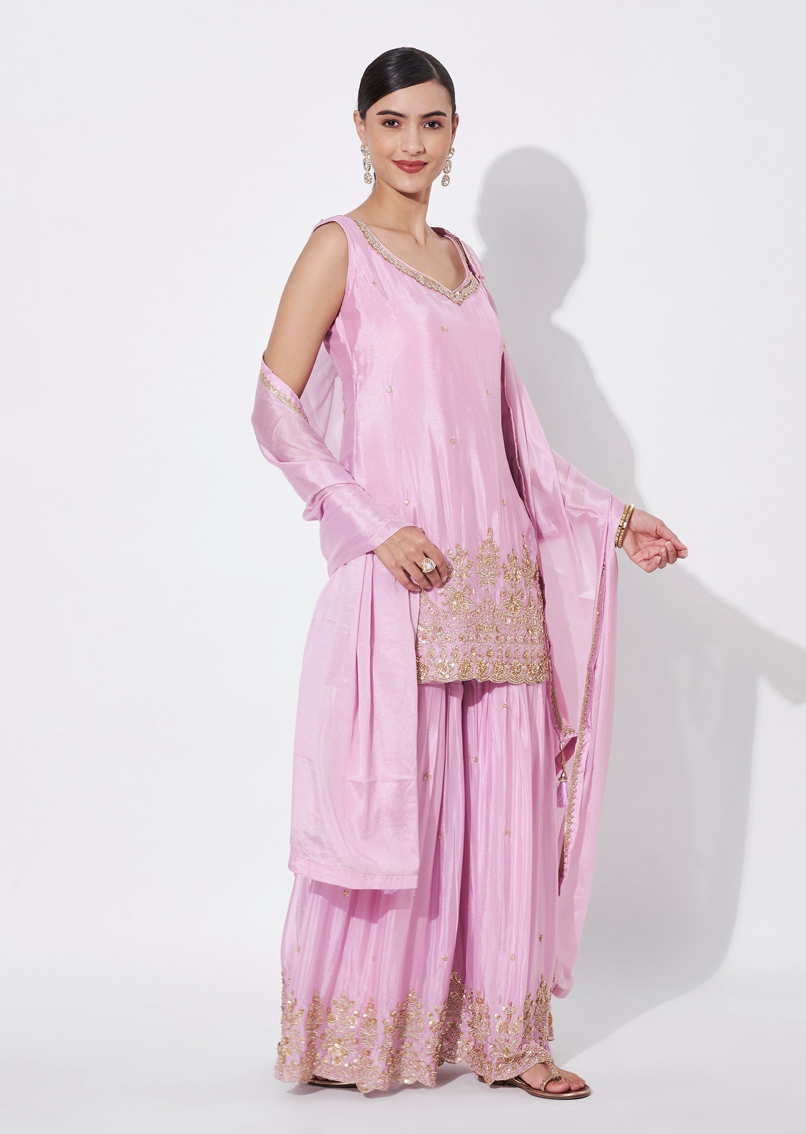 Pink Chinnon Sharara Set