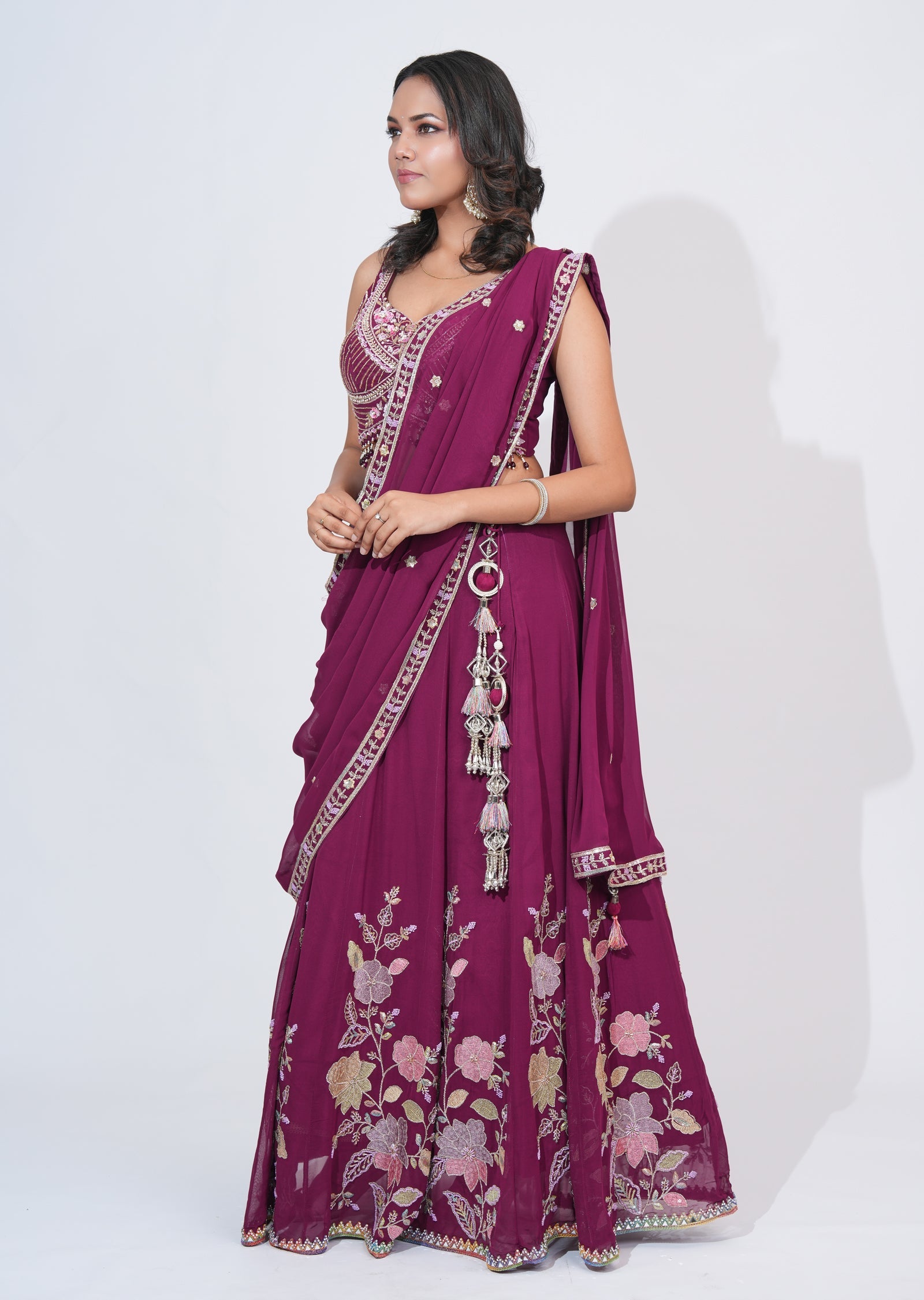 Wine Georgette Lehenga Set