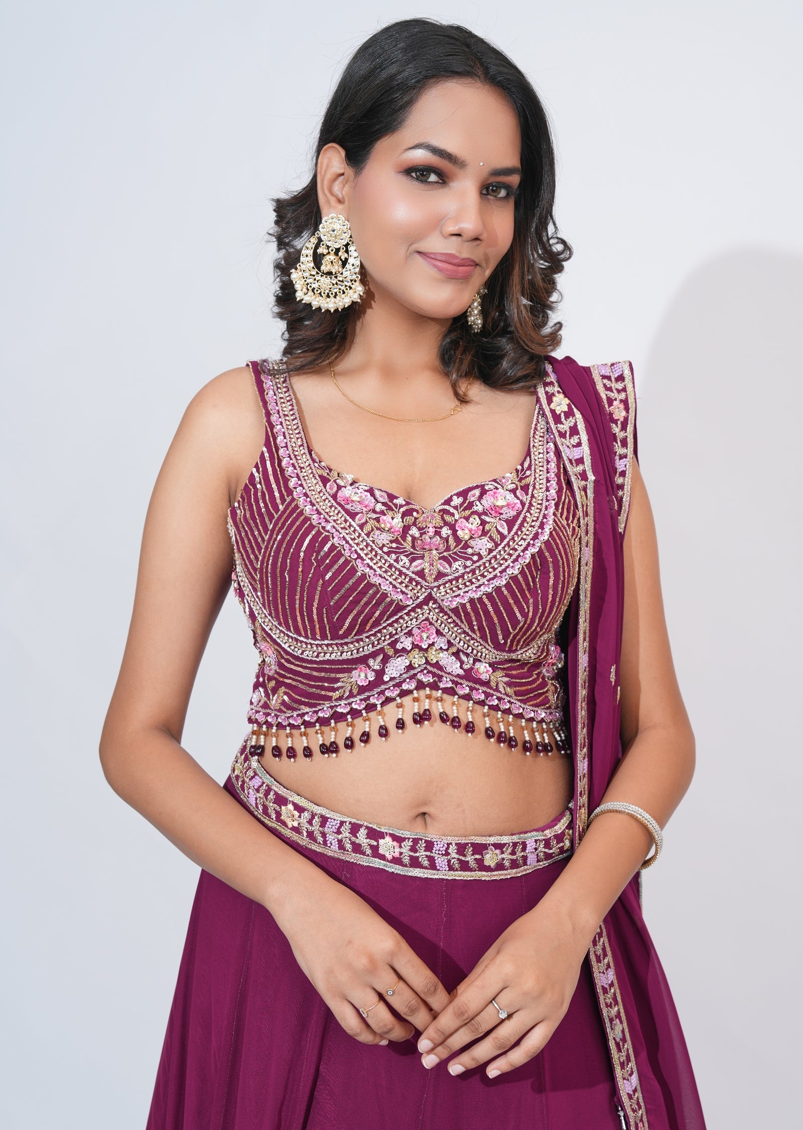 Wine Georgette Lehenga Set