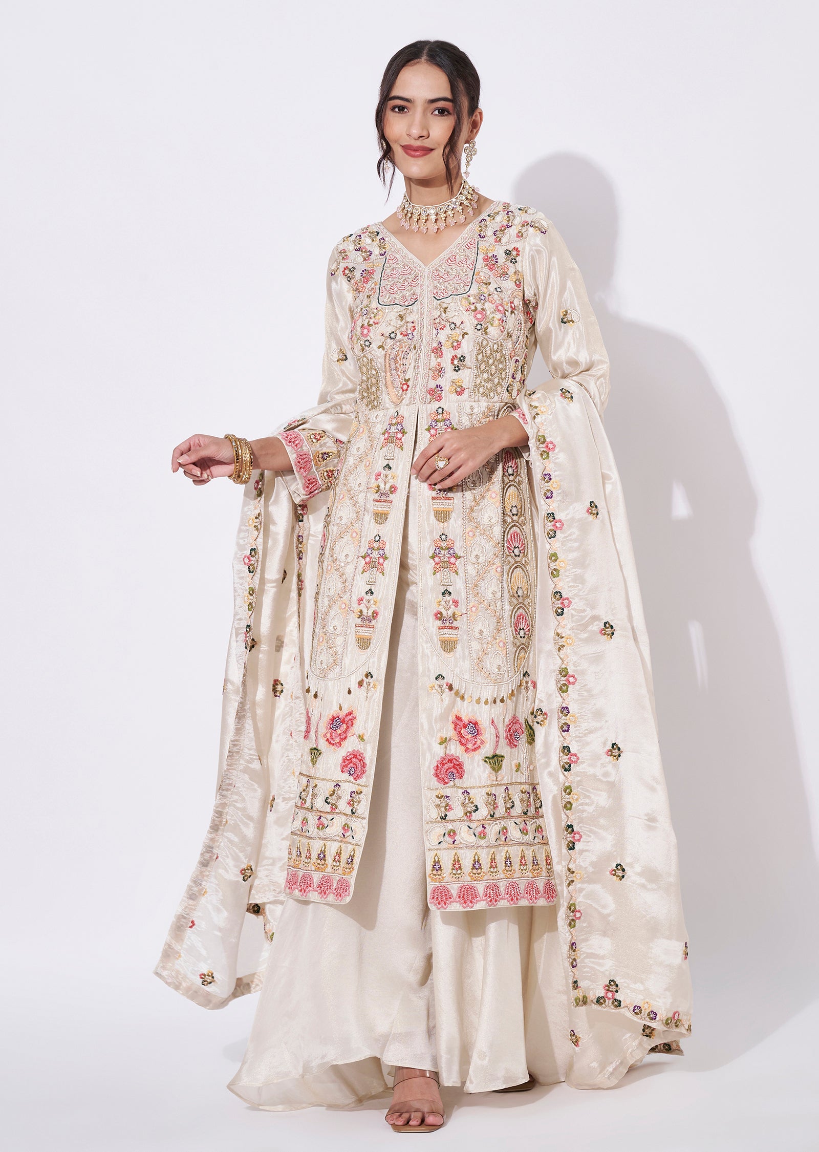 Cream Tissue Anarkali Suit