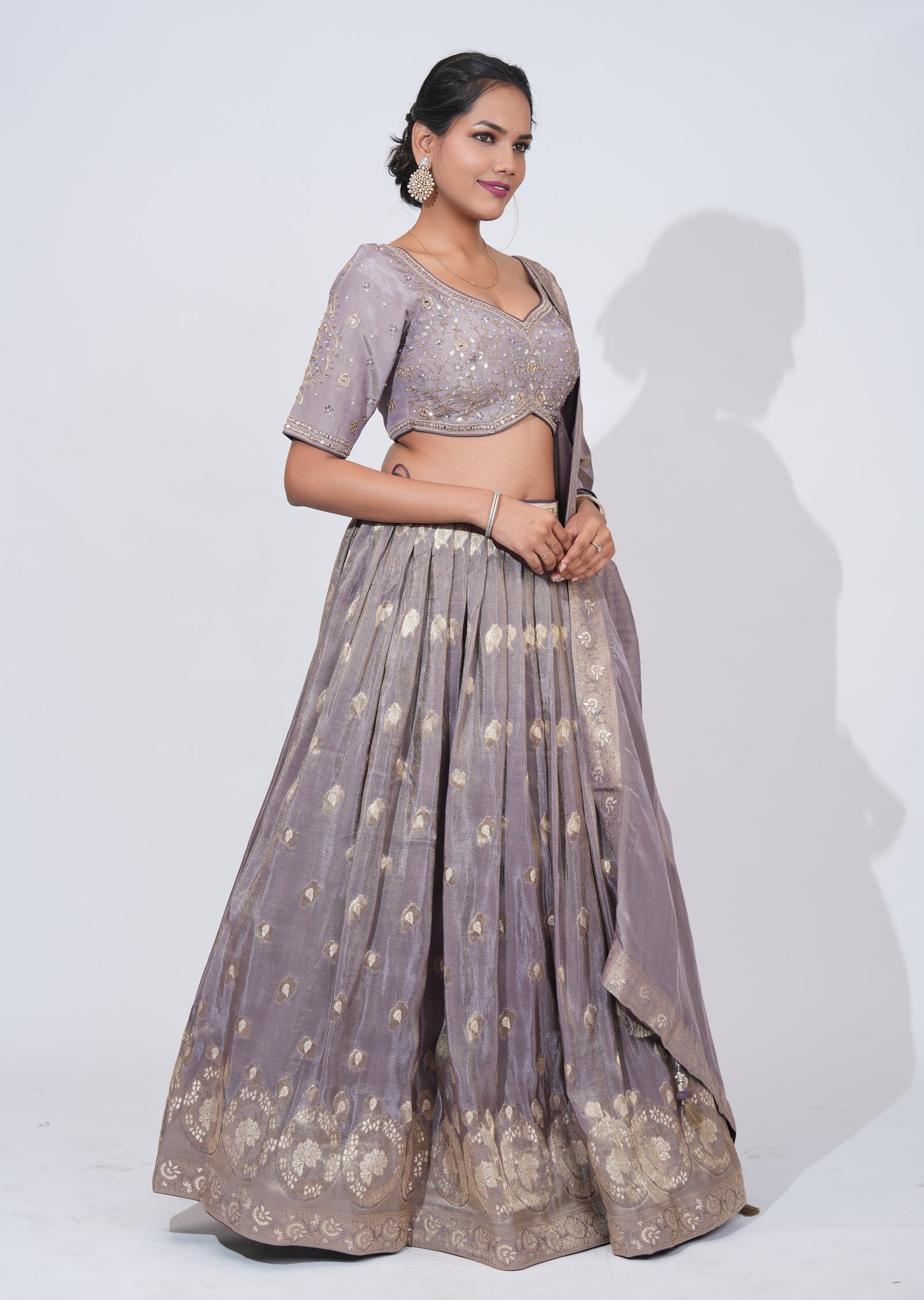 Mauve Tissue Lehenga Set