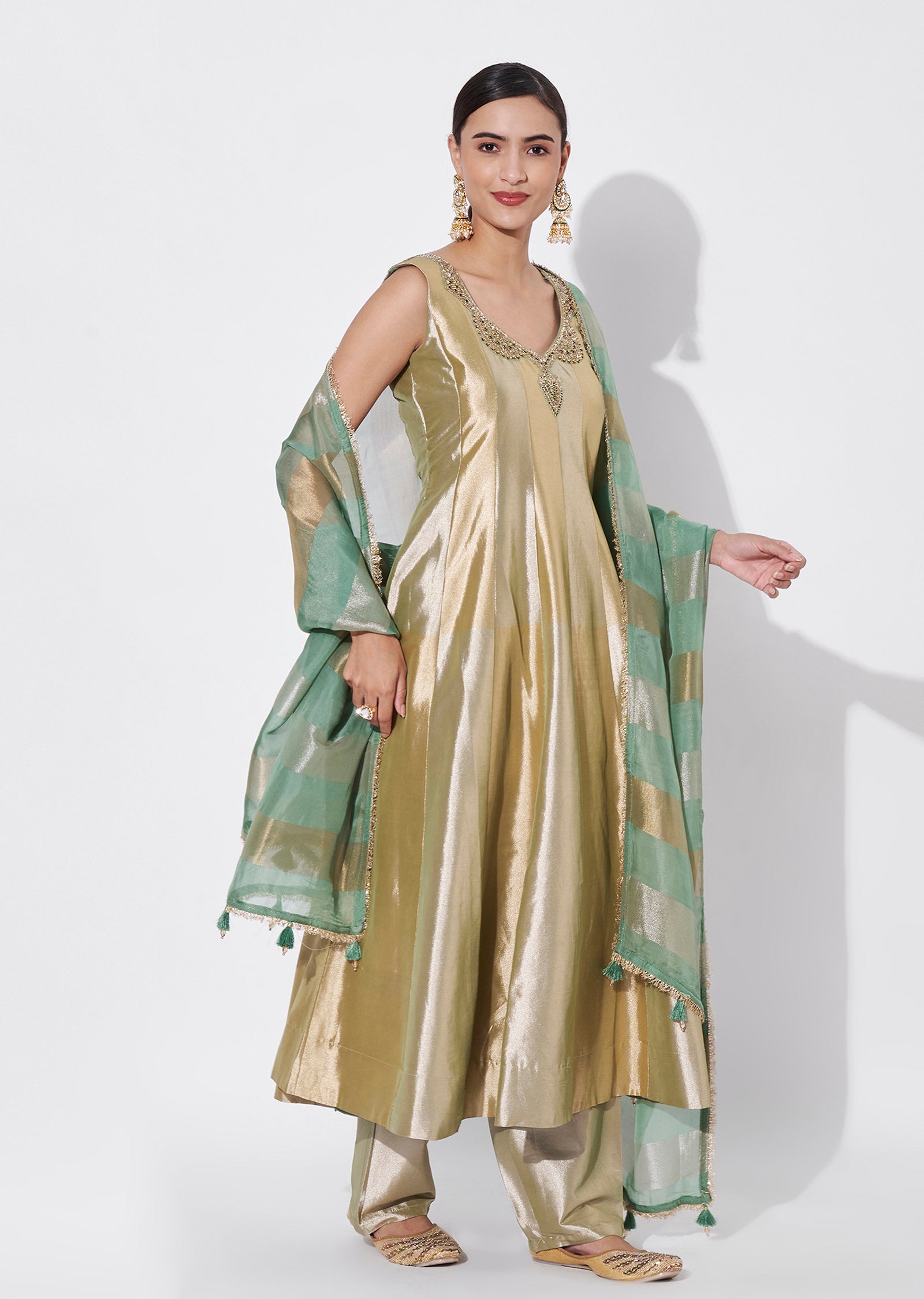 Green Tissue Anarkali Suit