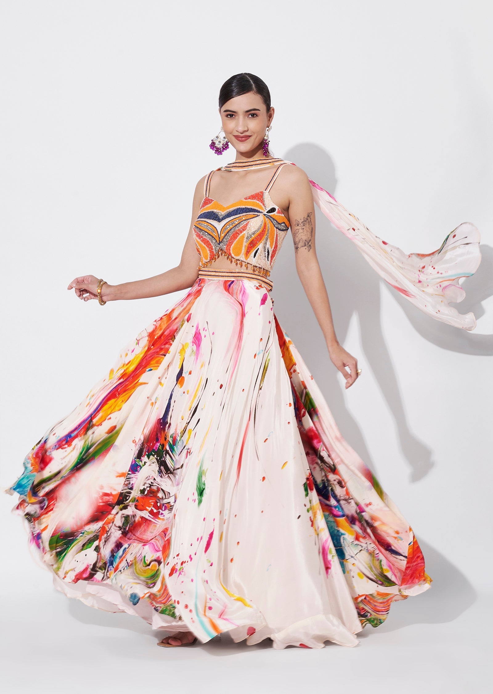 Multi Crepe Lehenga Set