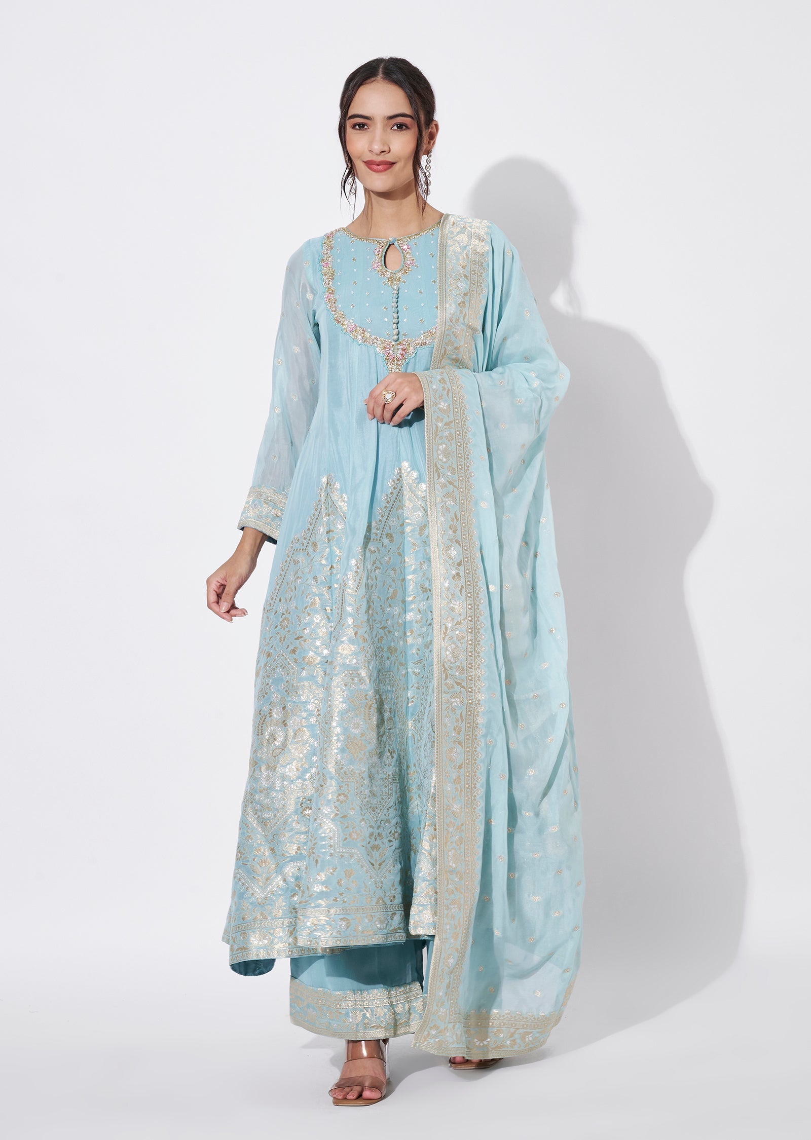 Dusty Blue Georgette Anarkali Suit