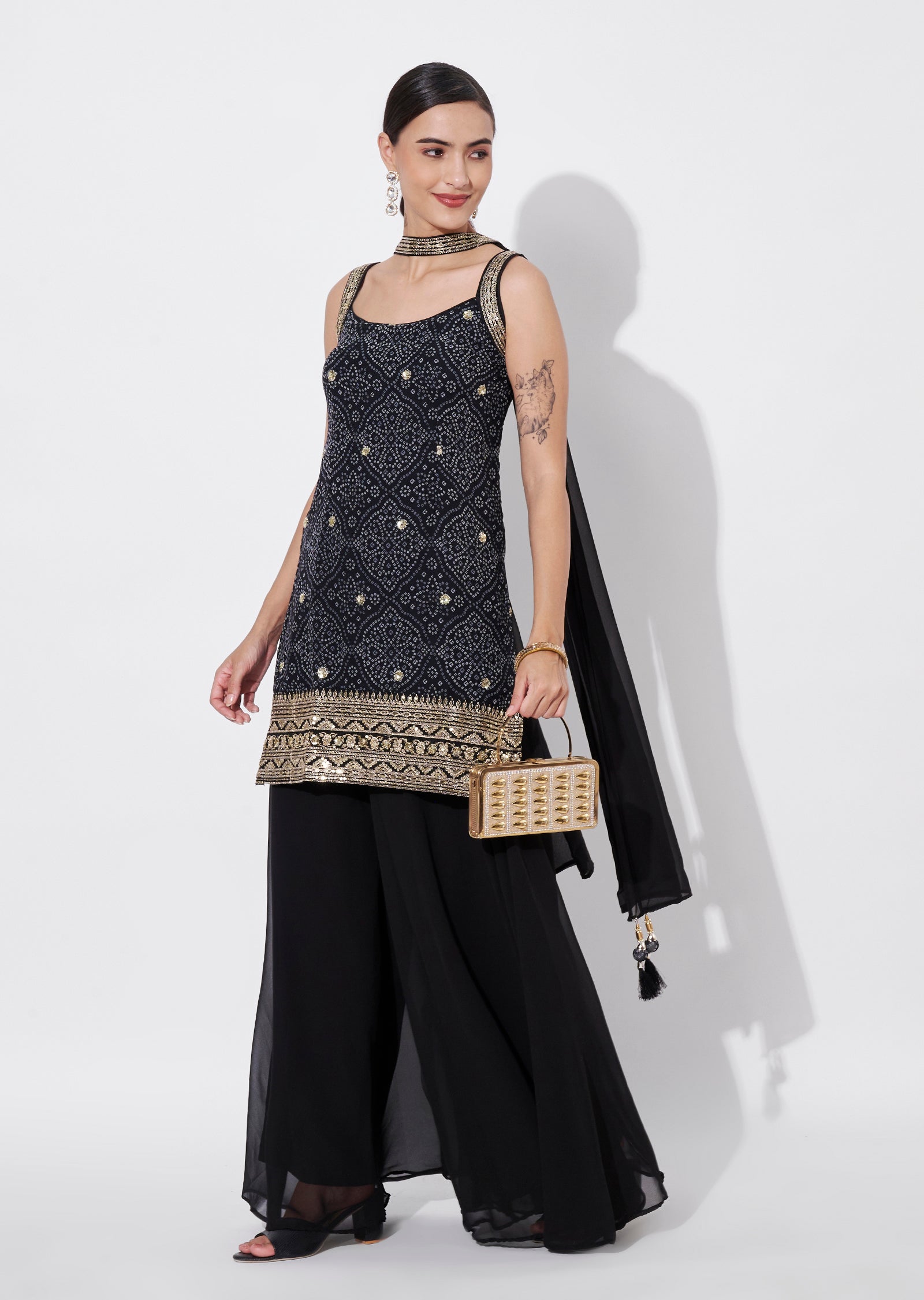 Black Georgette Sharara Set