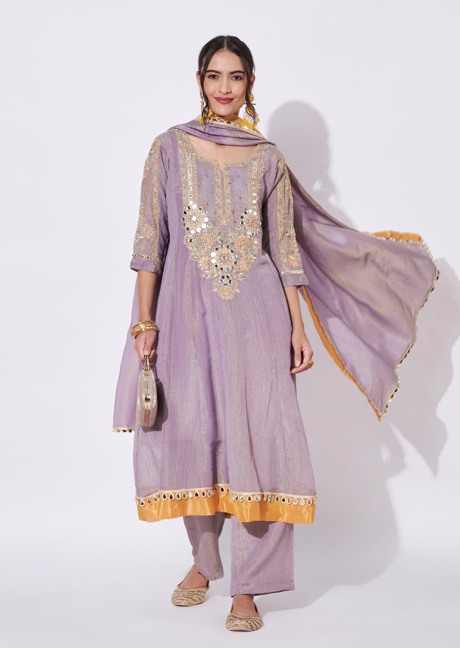 Lavender Tissue Anarkali Suit