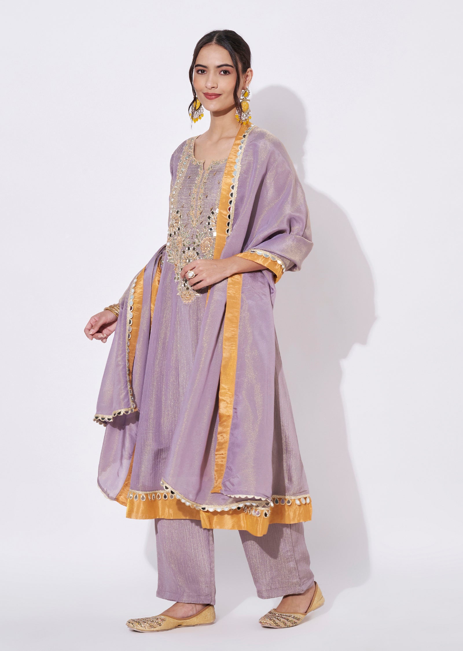 Lavender Tissue Anarkali Suit