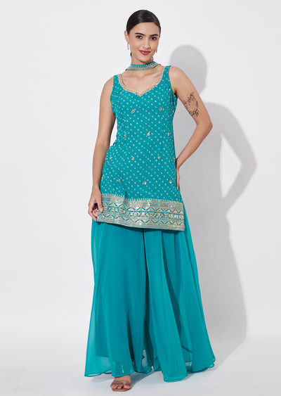 Green Georgette Sharara Set