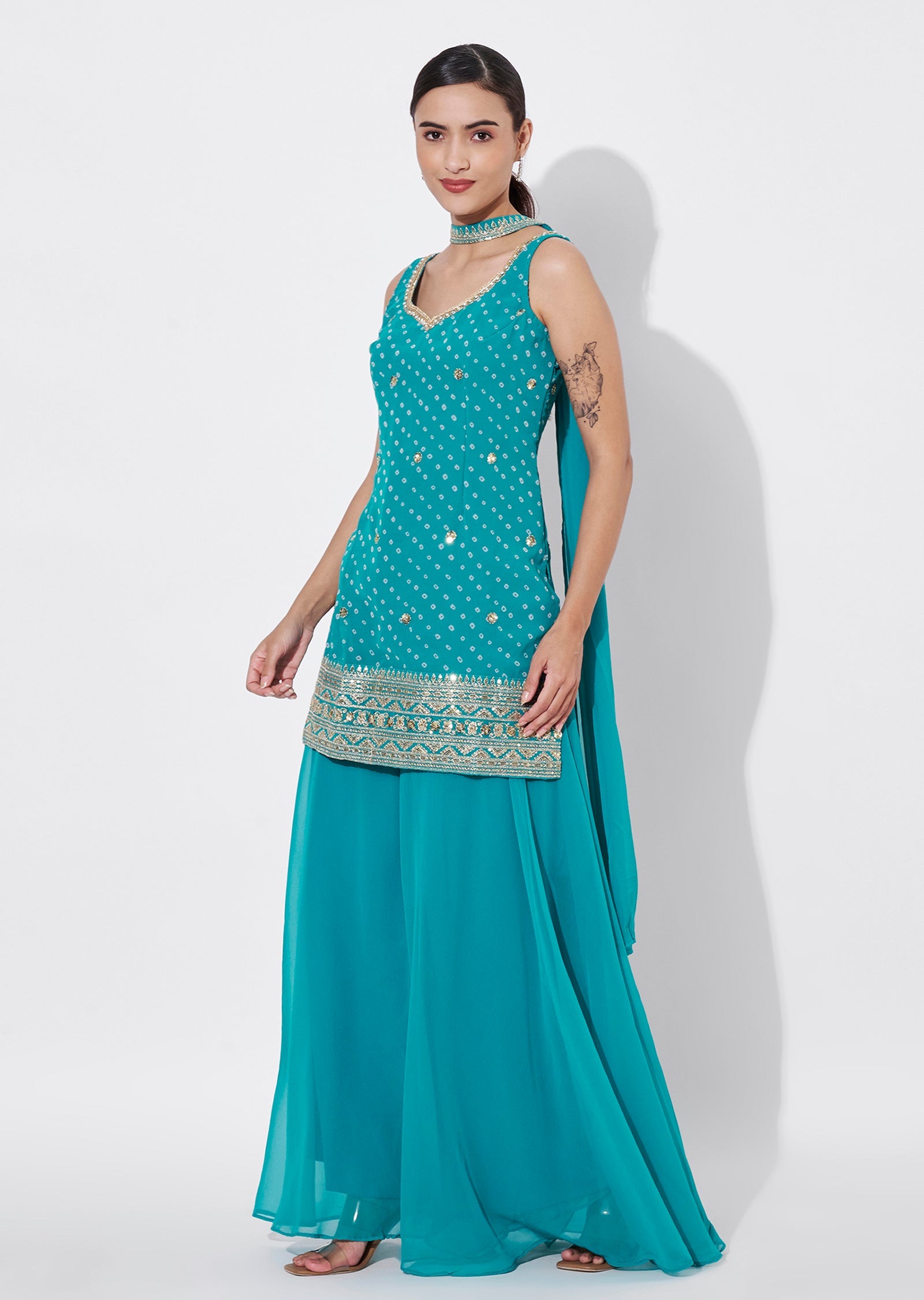 Green Georgette Sharara Set