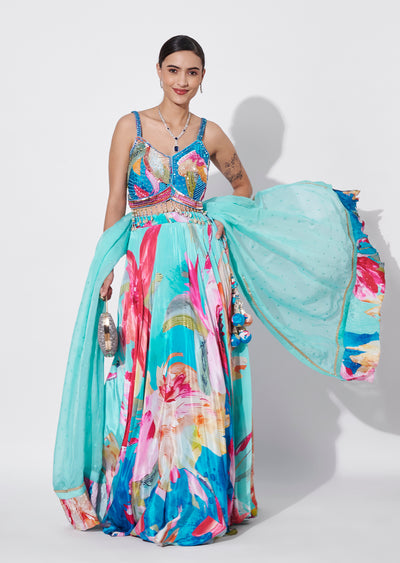 Blue Crepe Lehenga Set