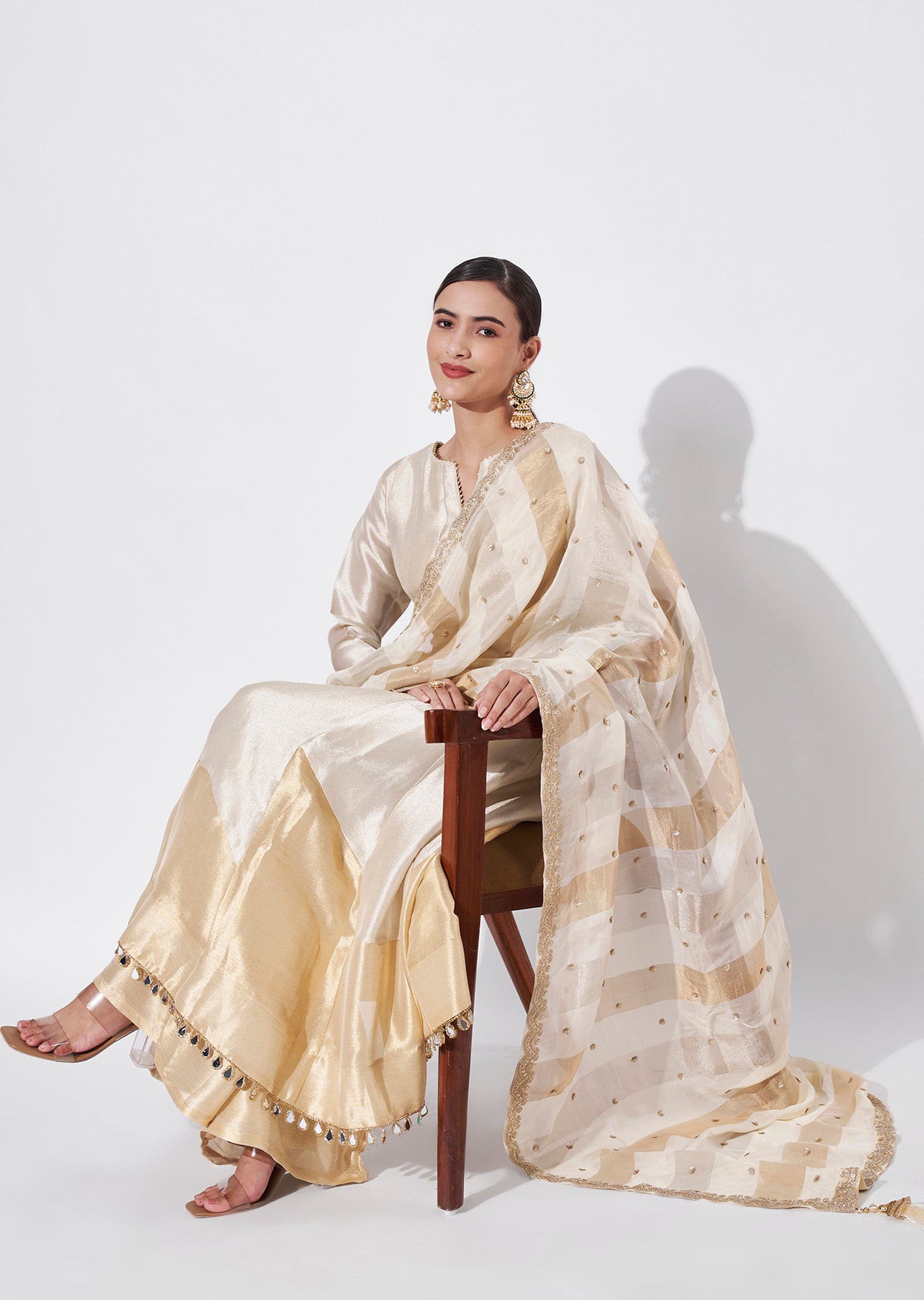 Cream Tissue Anarkali Suit