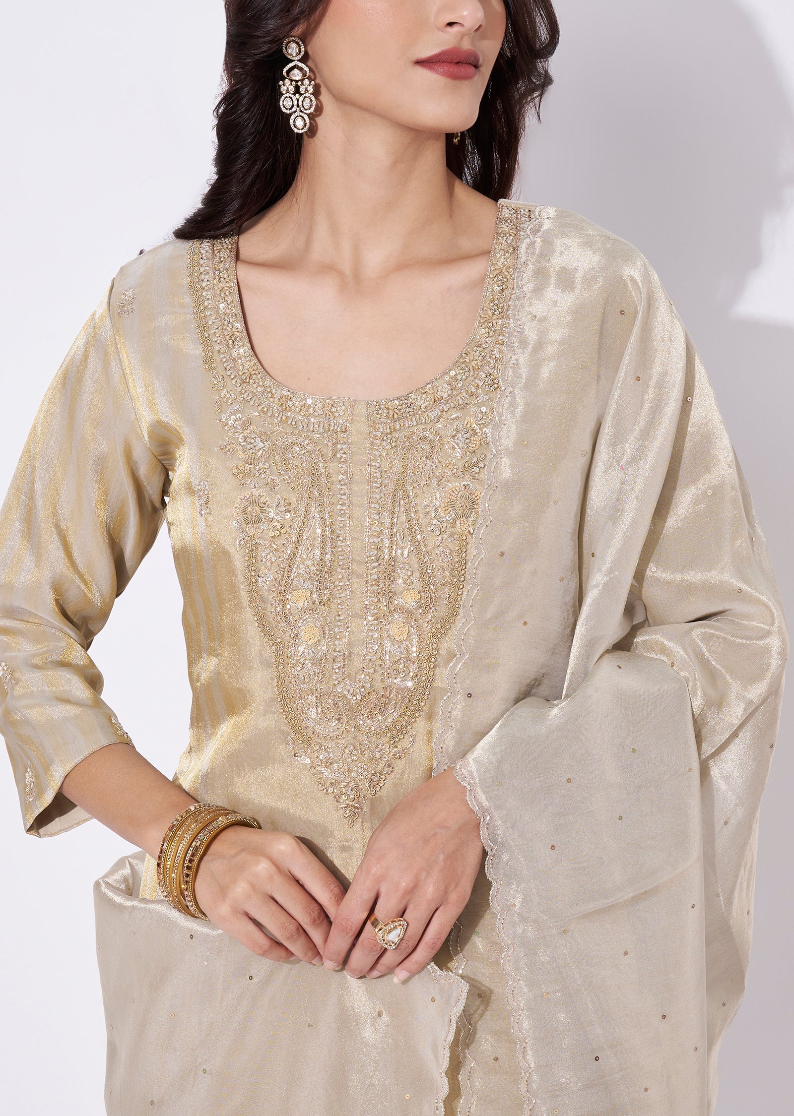 Beige Tissue Straight Cut Suit