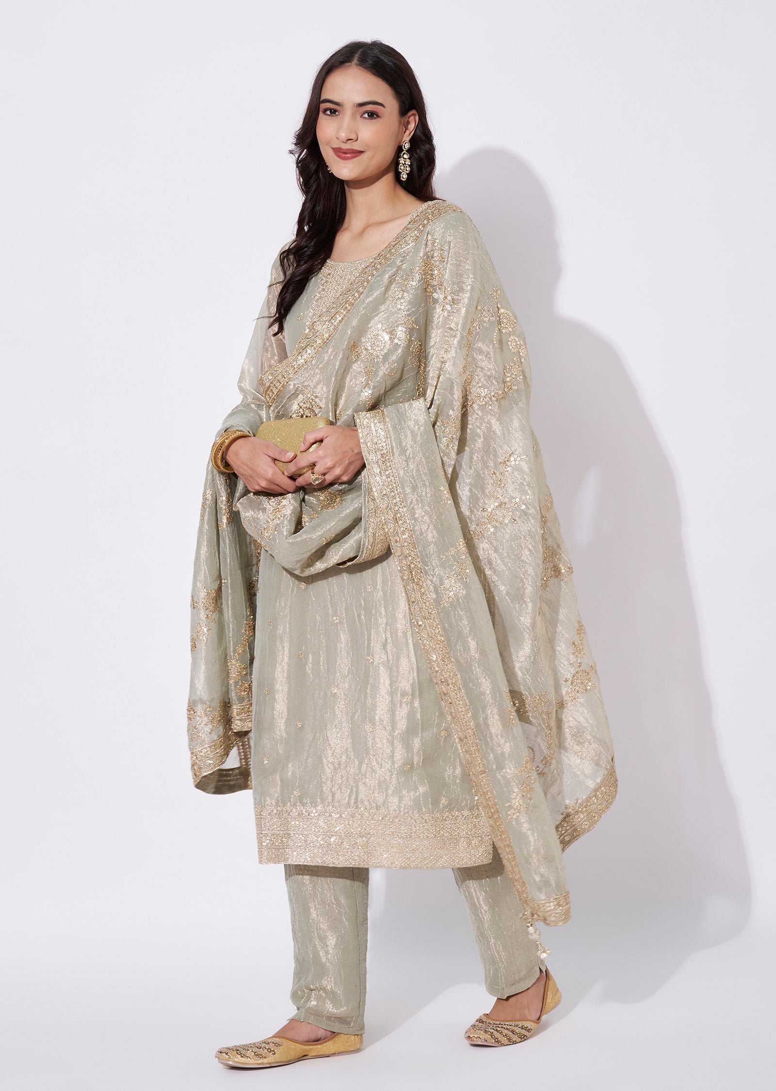 Light Green Tissue Straight Cut Suit