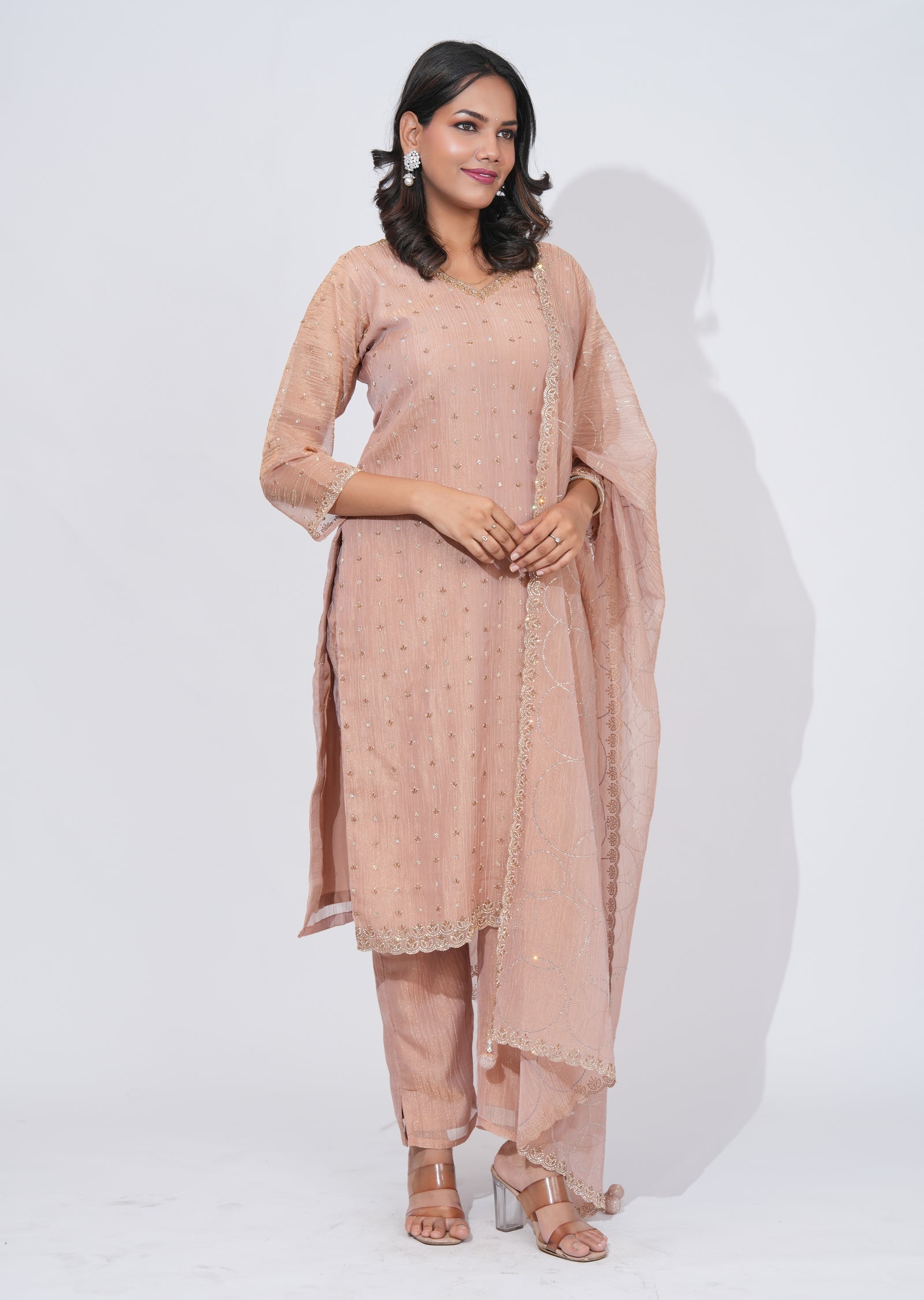 Peach Tissue straight cut Suit