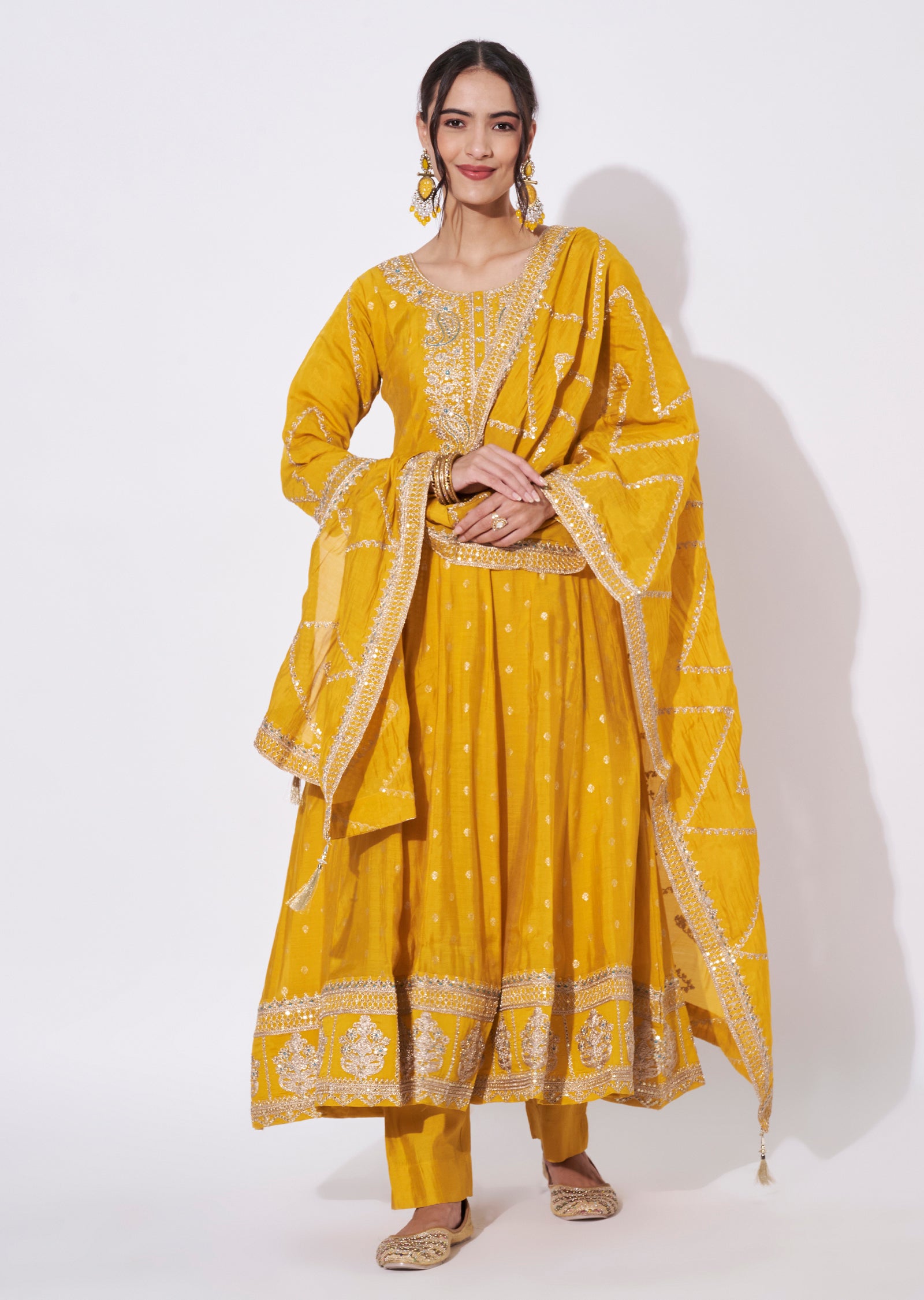 Yellow Silk Anarkali Suit