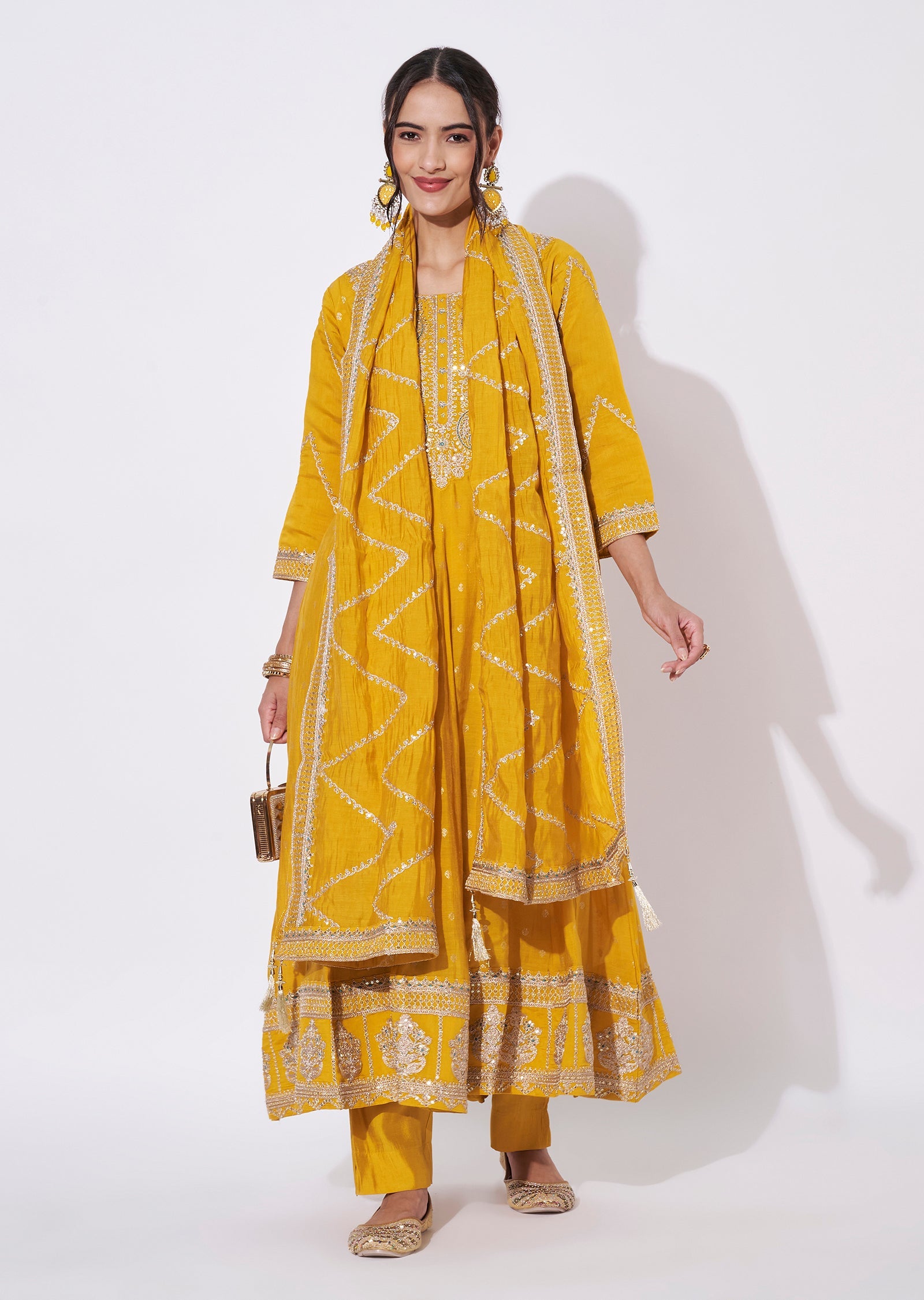 Yellow Silk Anarkali Suit