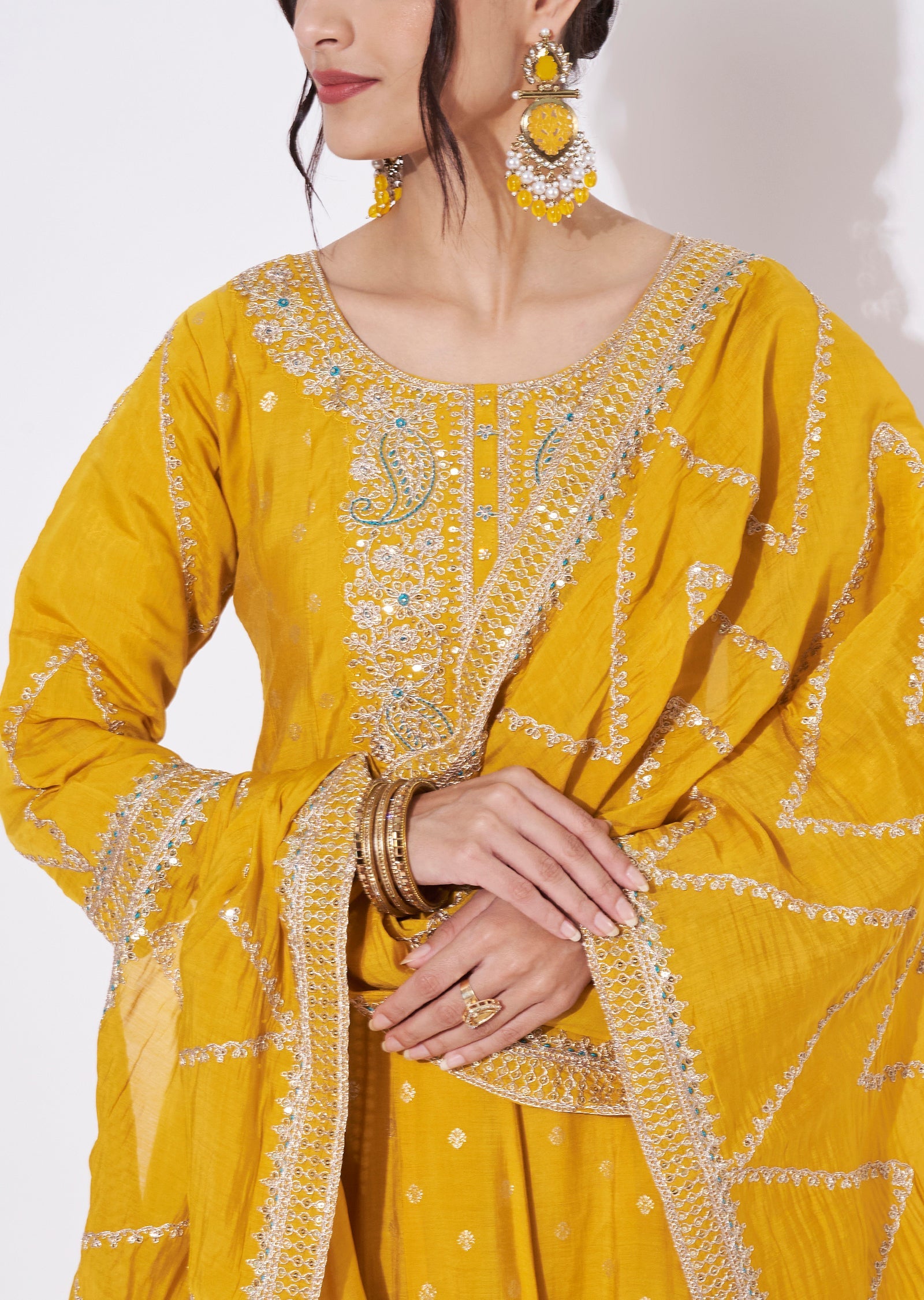 Yellow Silk Anarkali Suit