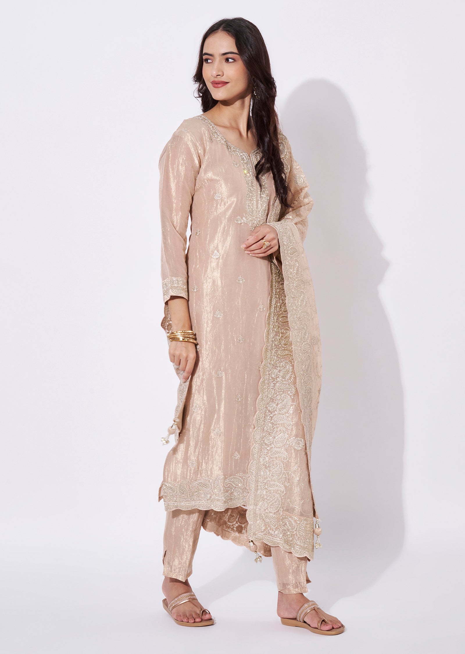 Peach Tissue Straight Cut Suit