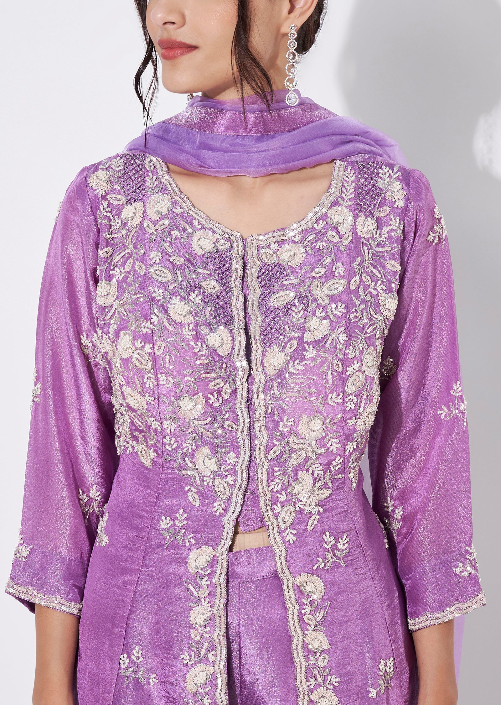 Purple Tissue Anarkali Suit