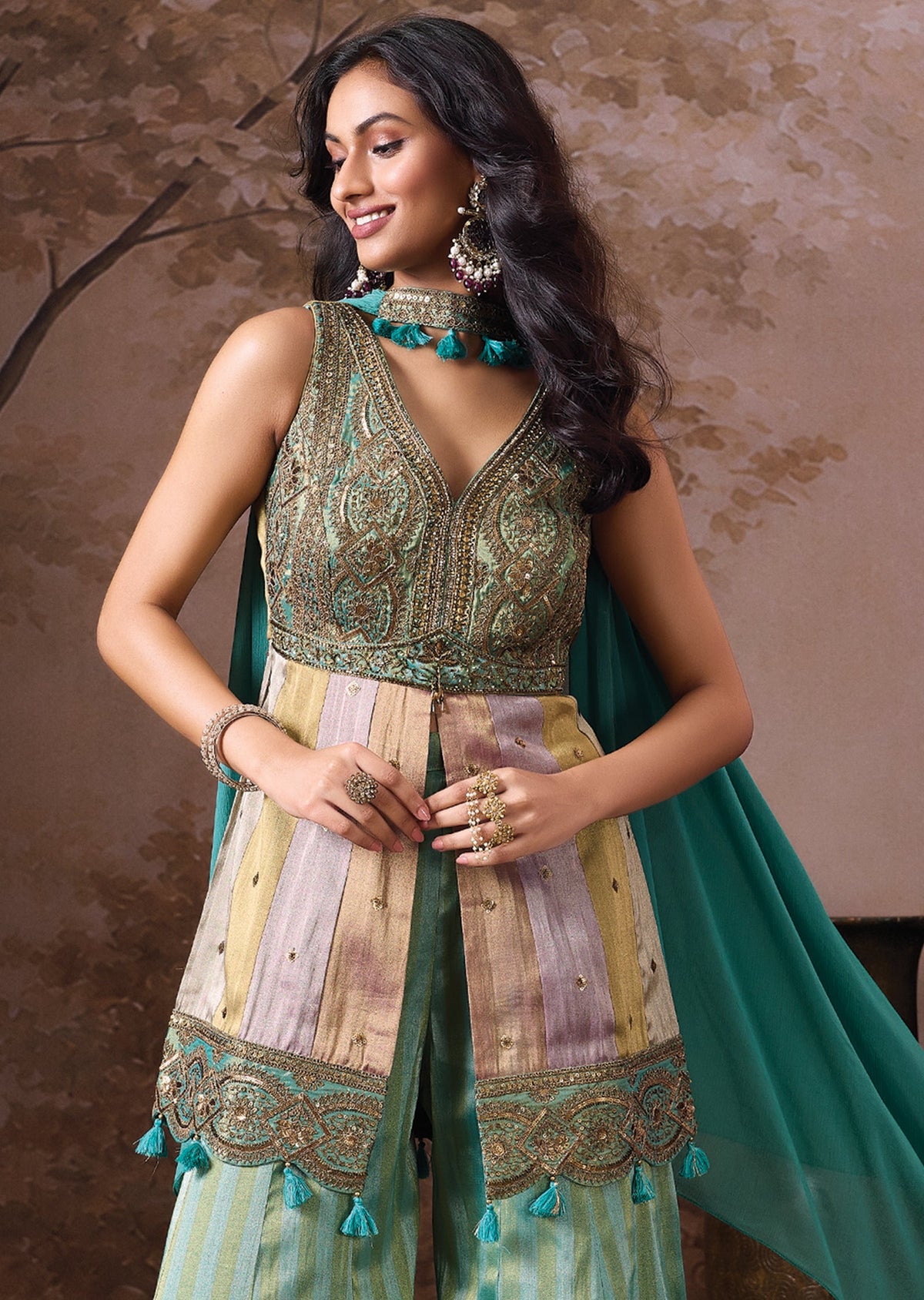 Dusty Green Tissue Sharara Set