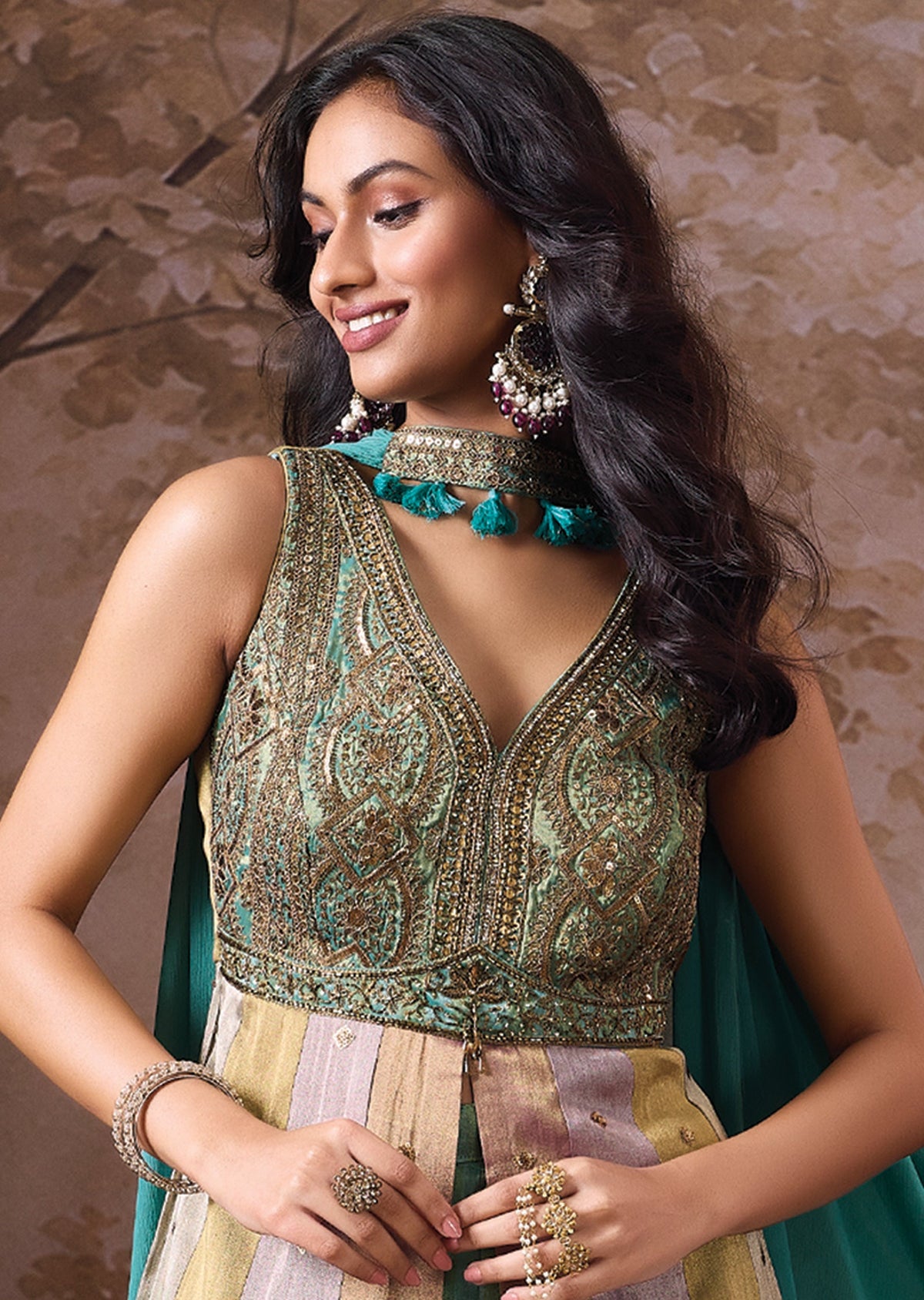 Dusty Green Tissue Sharara Set