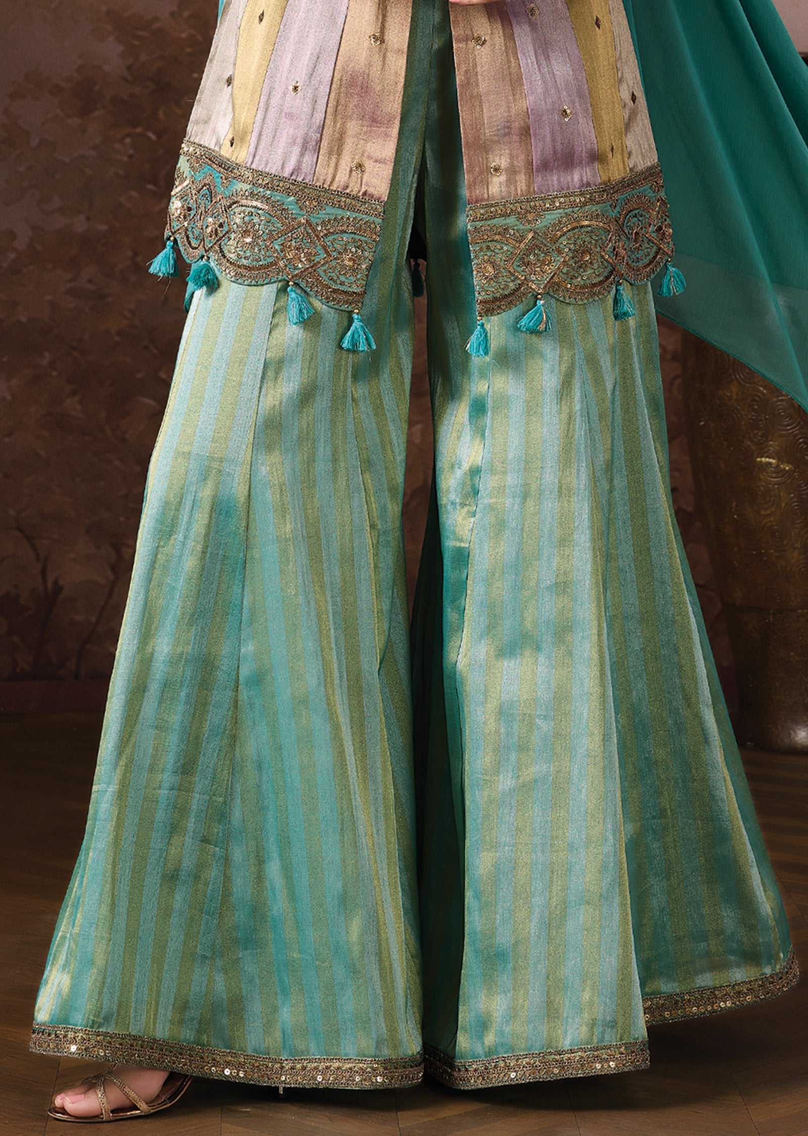 Dusty Green Tissue Sharara Set
