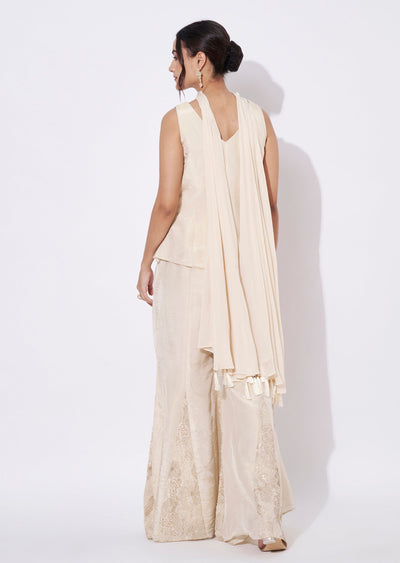 Cream Tissue Sharara Set