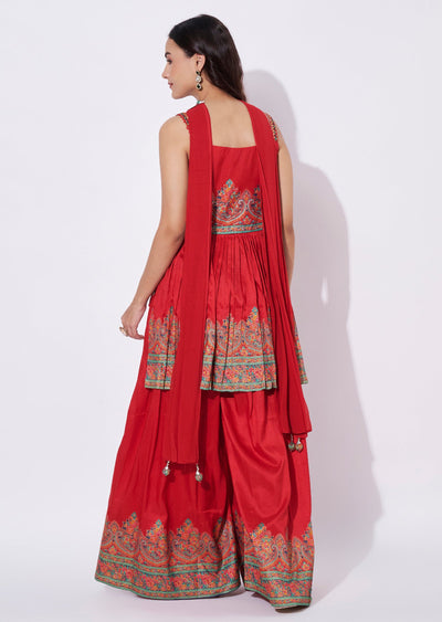 Red Silk Sharara Set