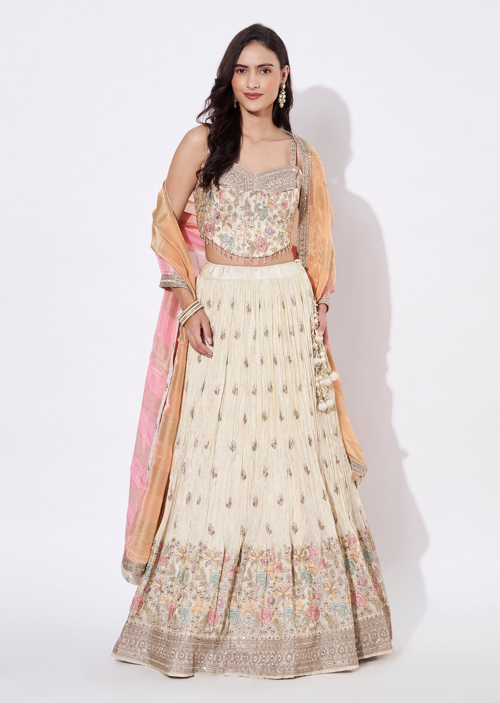 Cream Tissue Lehenga Set