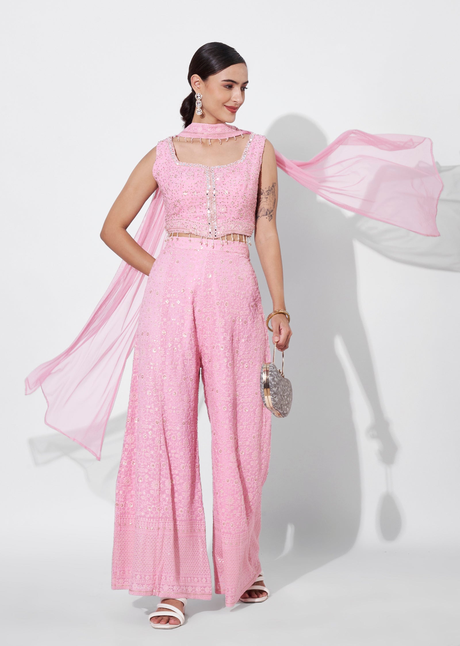 Pink Georgette Indowestern set