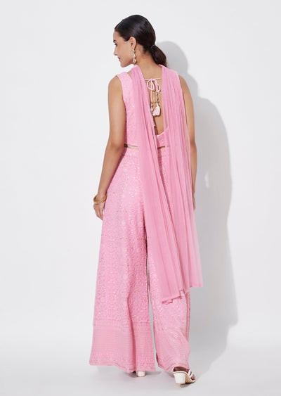 Pink Georgette Indowestern set