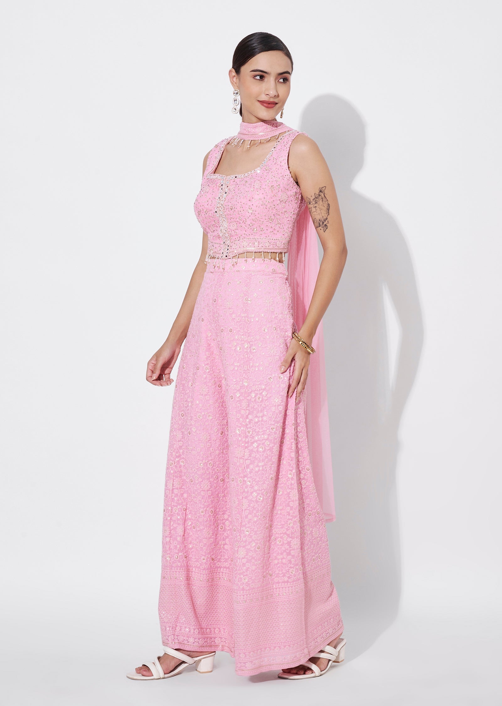 Pink Georgette Indowestern set