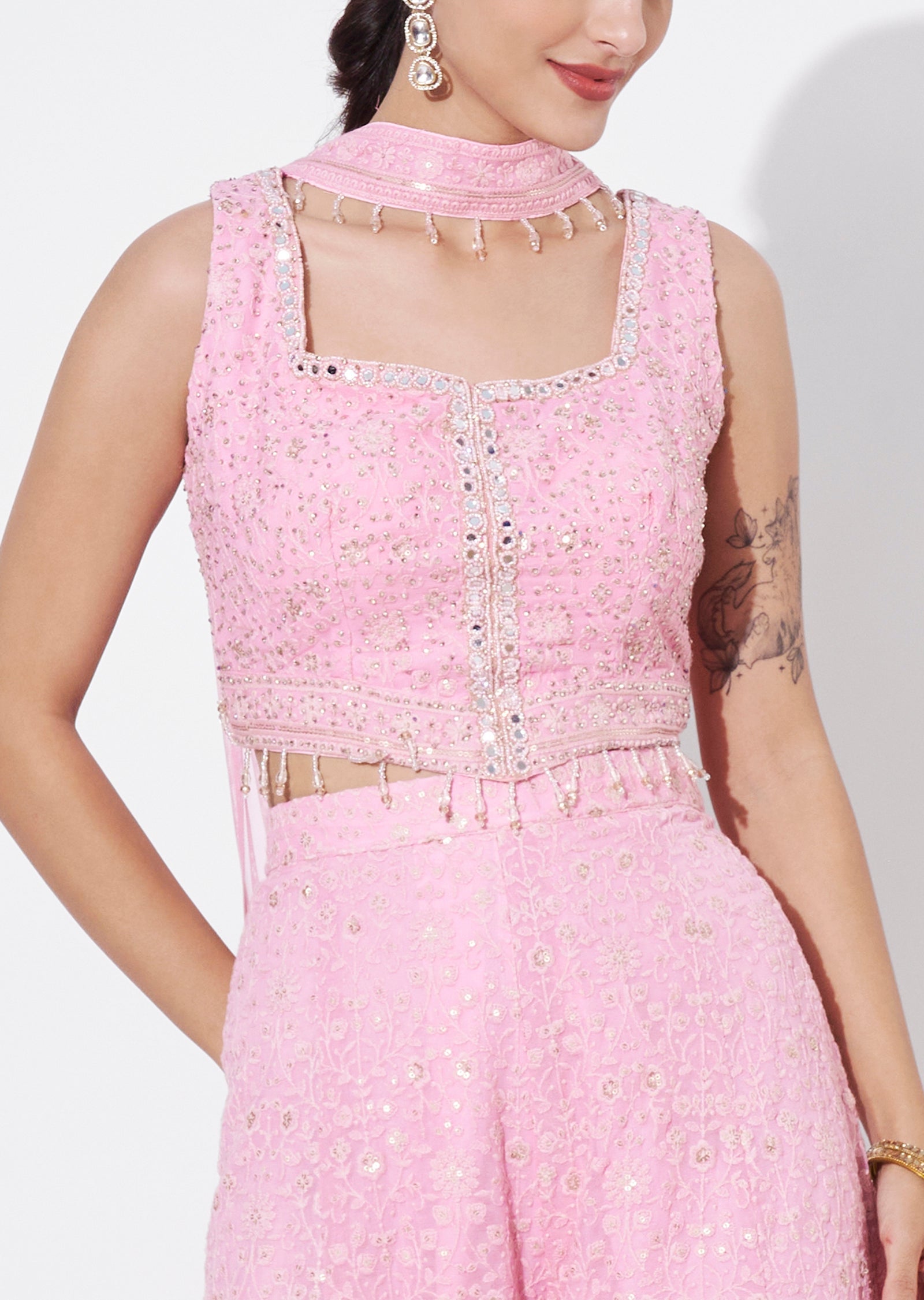 Pink Georgette Indowestern set