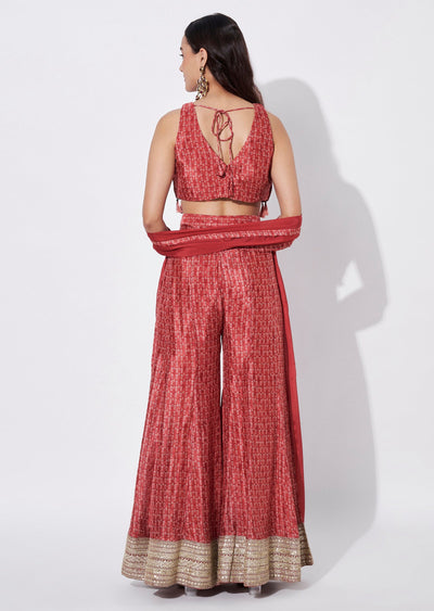Maroon Chinnon Indowestern set