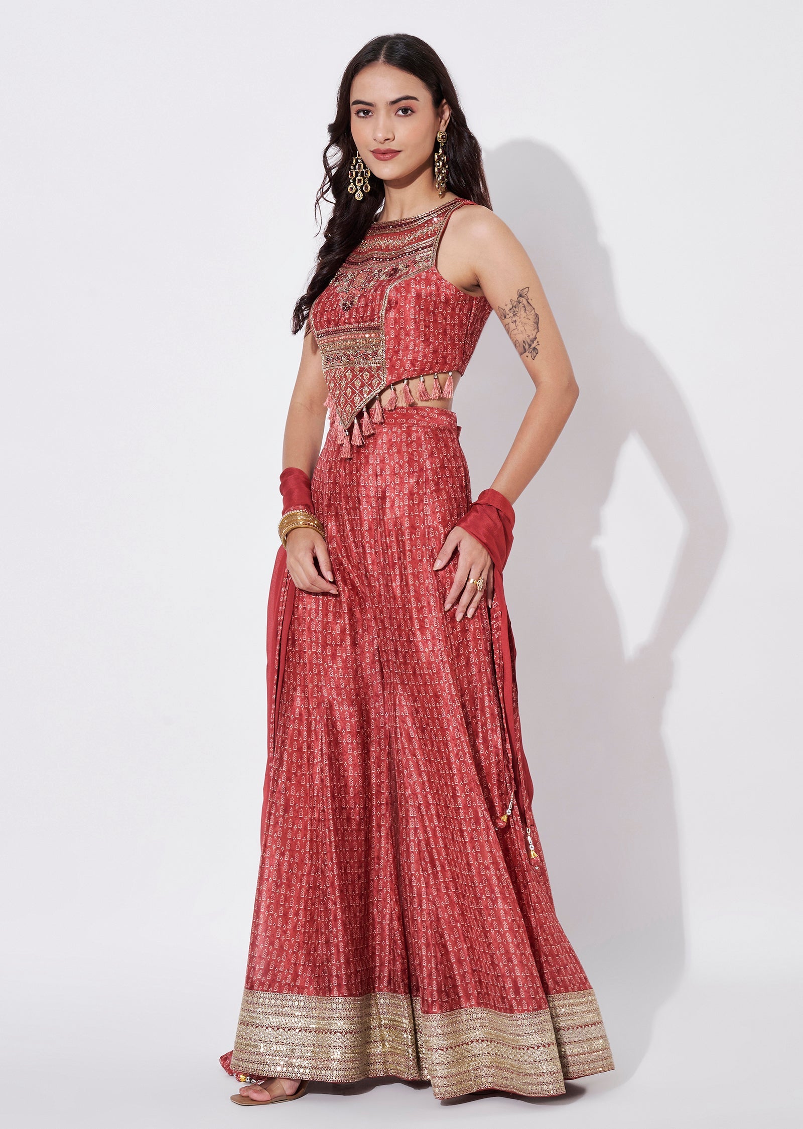 Maroon Chinnon Indowestern set