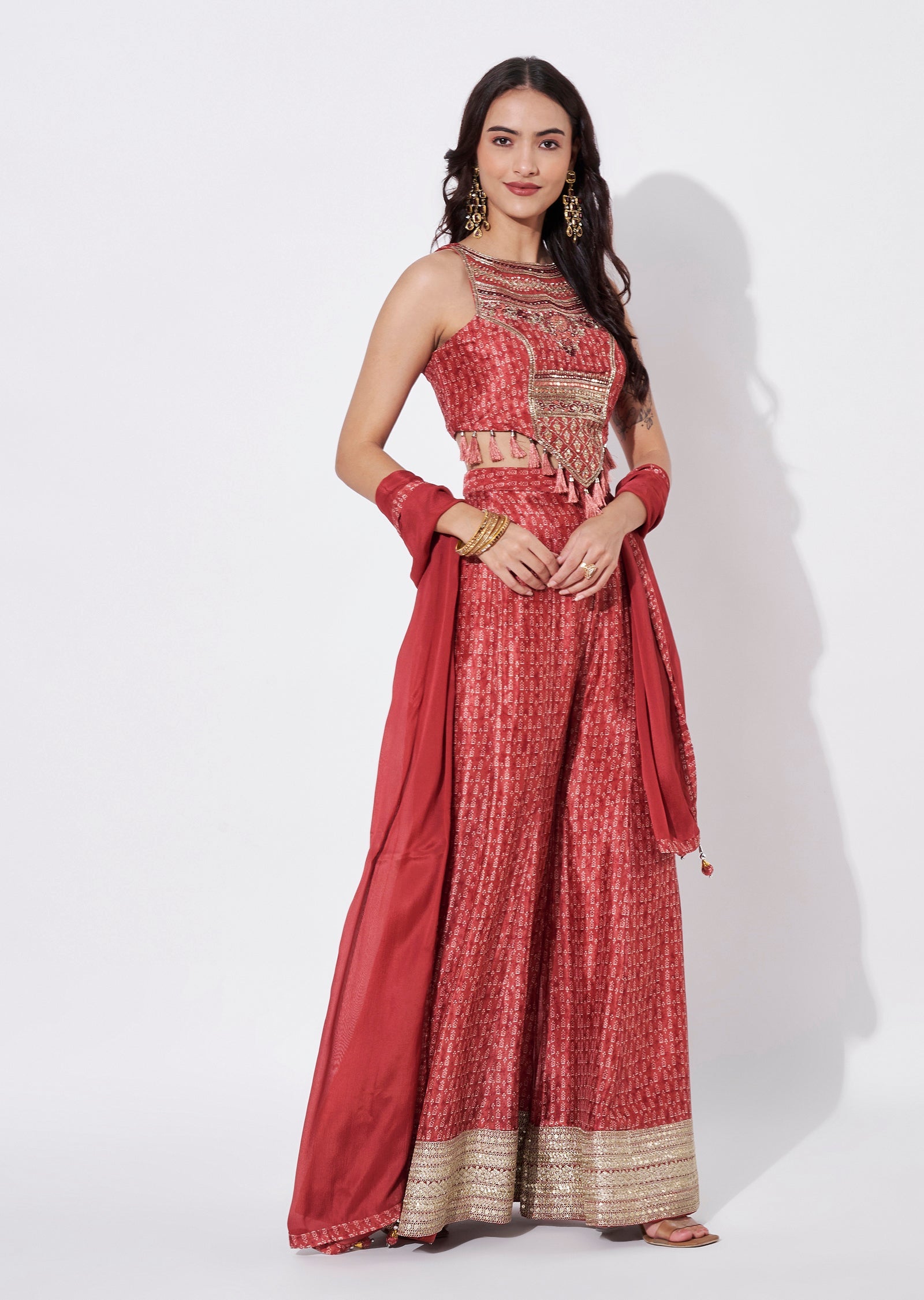 Maroon Chinnon Indowestern set